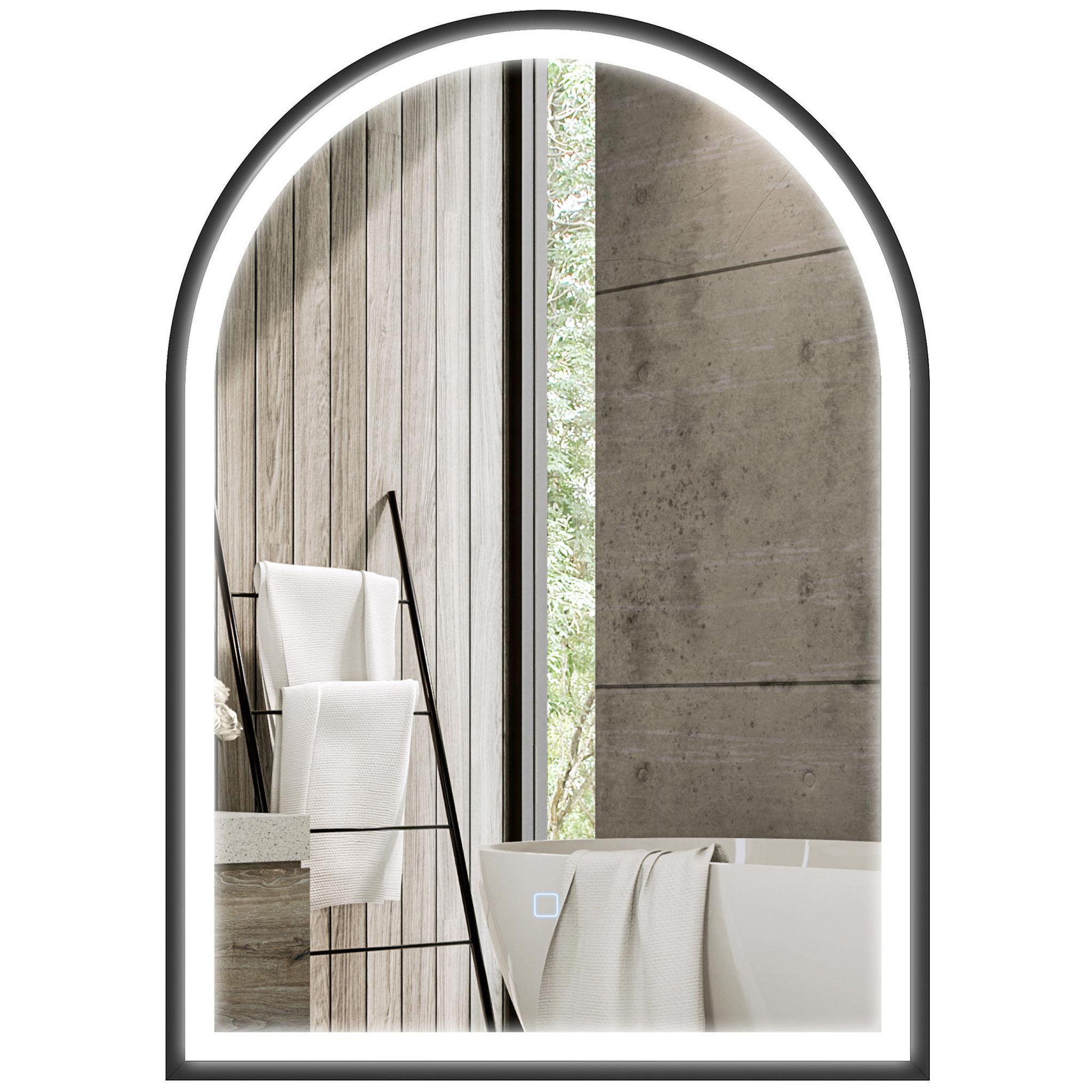 HOMCOM Miroir salle de bain led design arche 50 x 70 cm anti-buée dimmable tactile réglable verre trempé alu noir