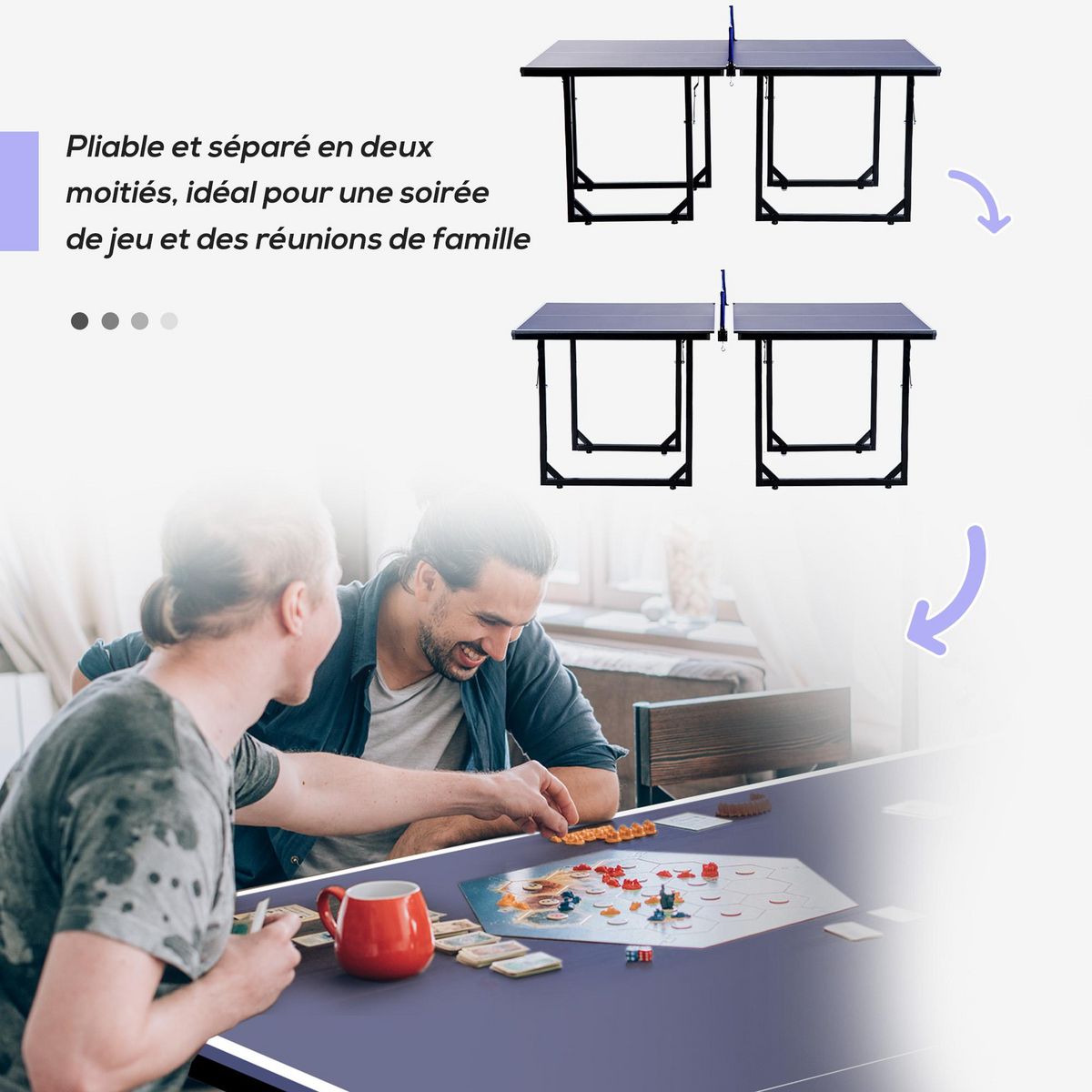 HOMCOM Table de ping-pong tennis de table pliable compacte pieds de nivellement antidérapants acier noir MDF bleu