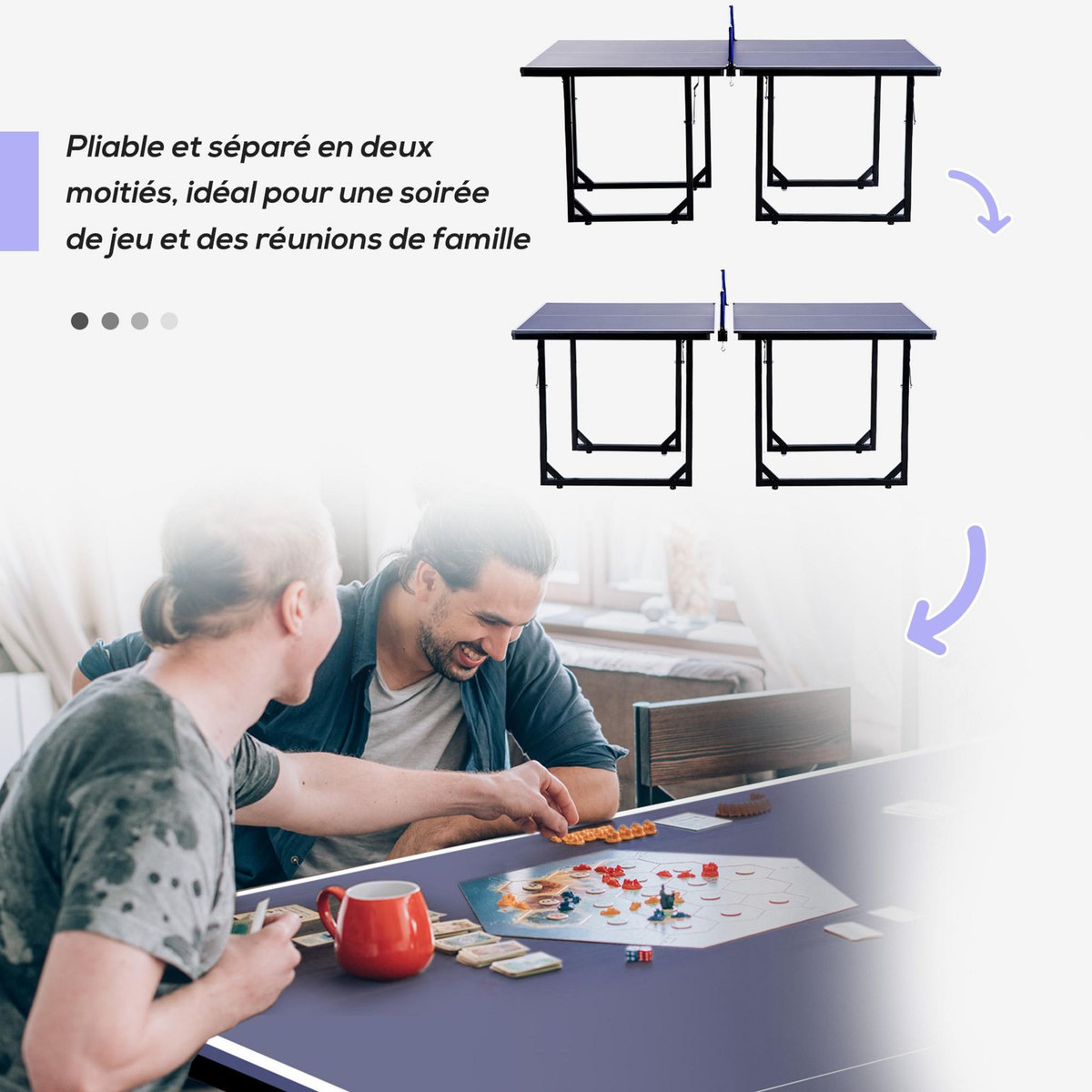 HOMCOM Table de ping-pong tennis de table pliable compacte pieds de nivellement antidérapants acier noir MDF bleu