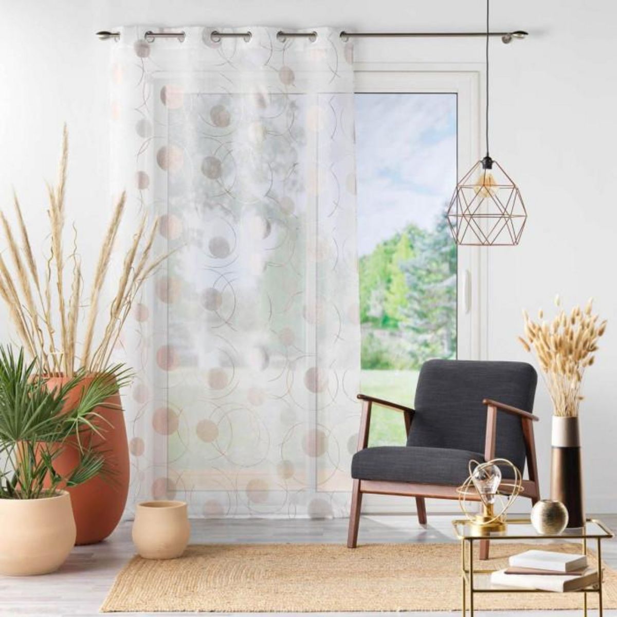 Paris Prix Rideau Voilage à Œillets Imprimé Métallisé  Oliane  140x240cm Blanc