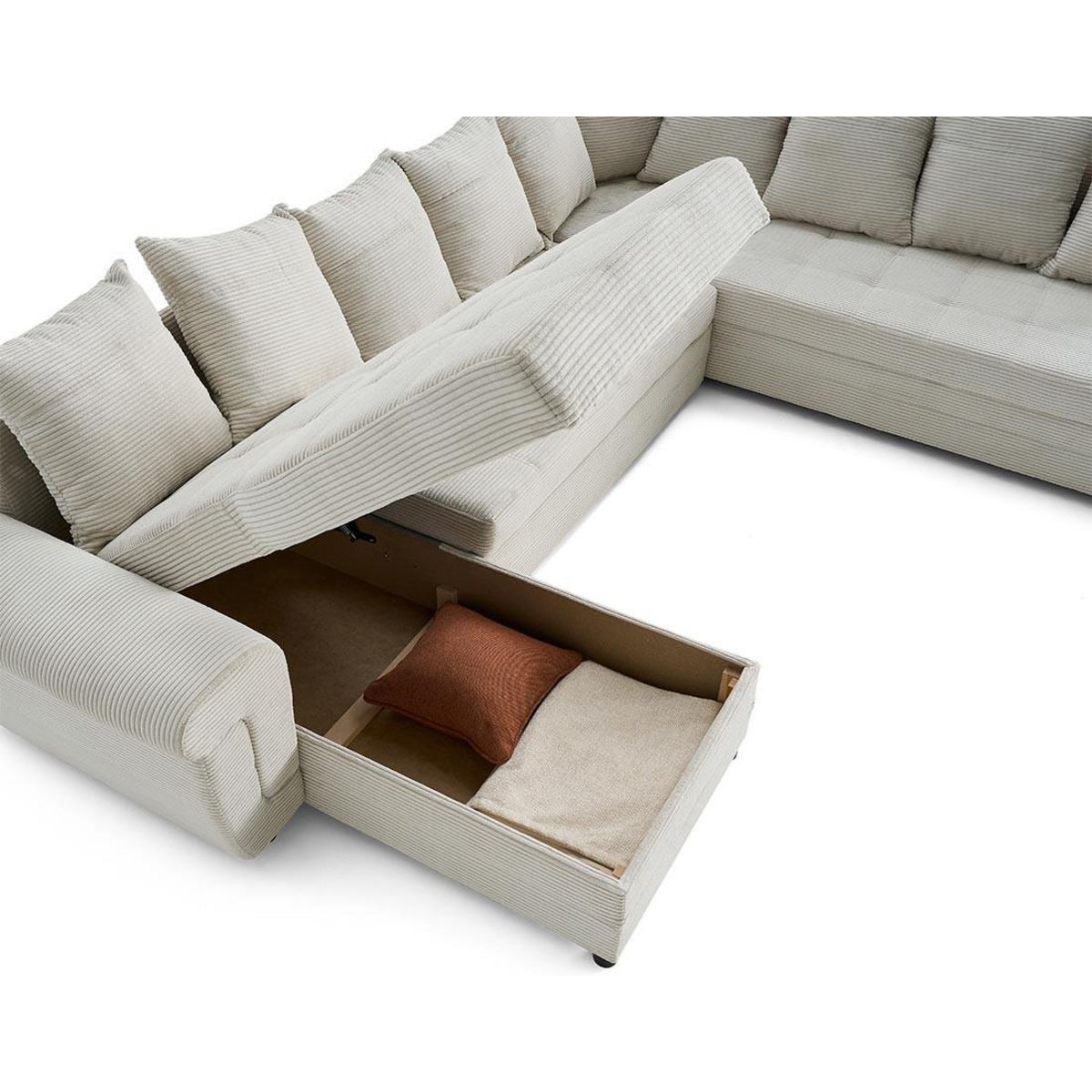 BEST MOBILIER Henry - canapé panoramique convertible - avec coffre - en velours côtelé - 7 places