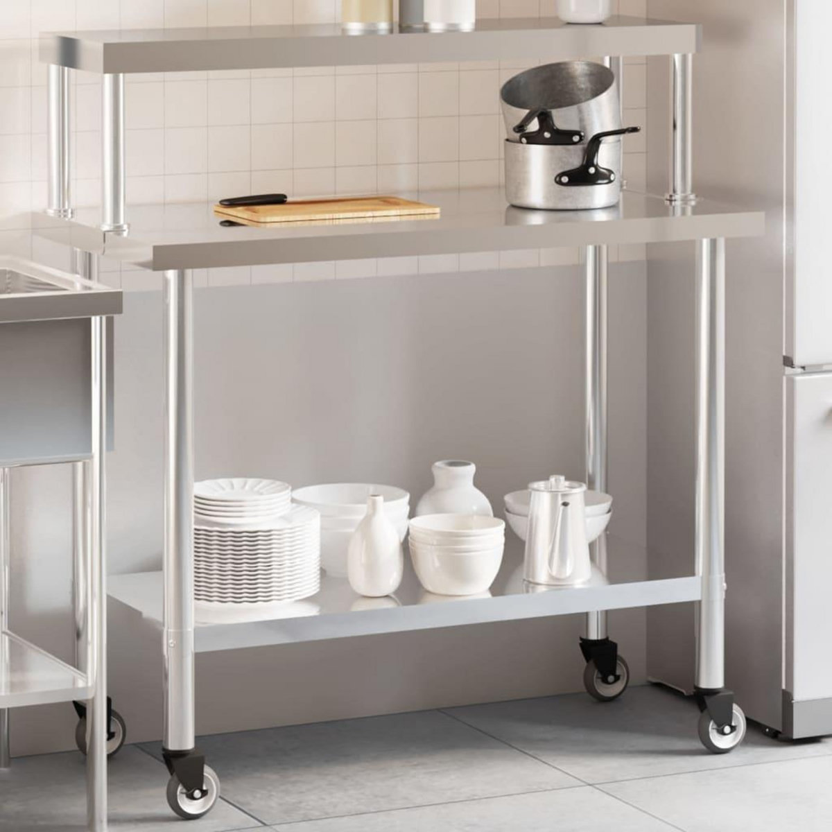 VIDAXL Table de travail de cuisine avec etagere 110x55x120 cm inox