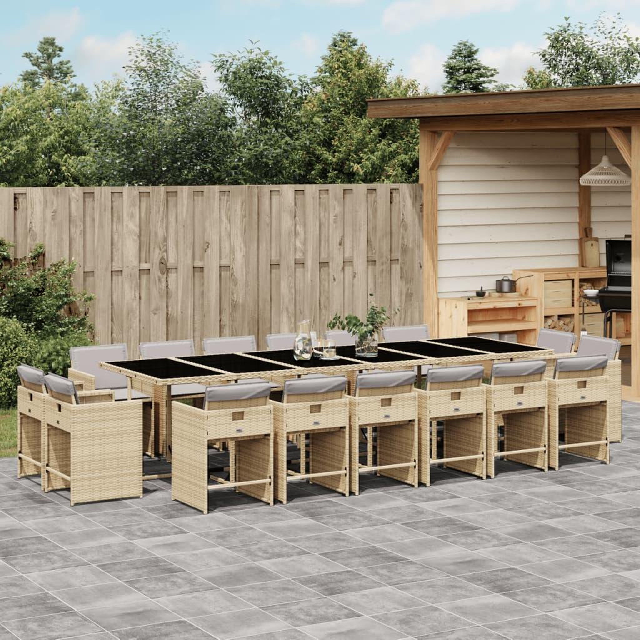 VIDAXL Ensemble a manger de jardin et coussins 17 pcs melange beige