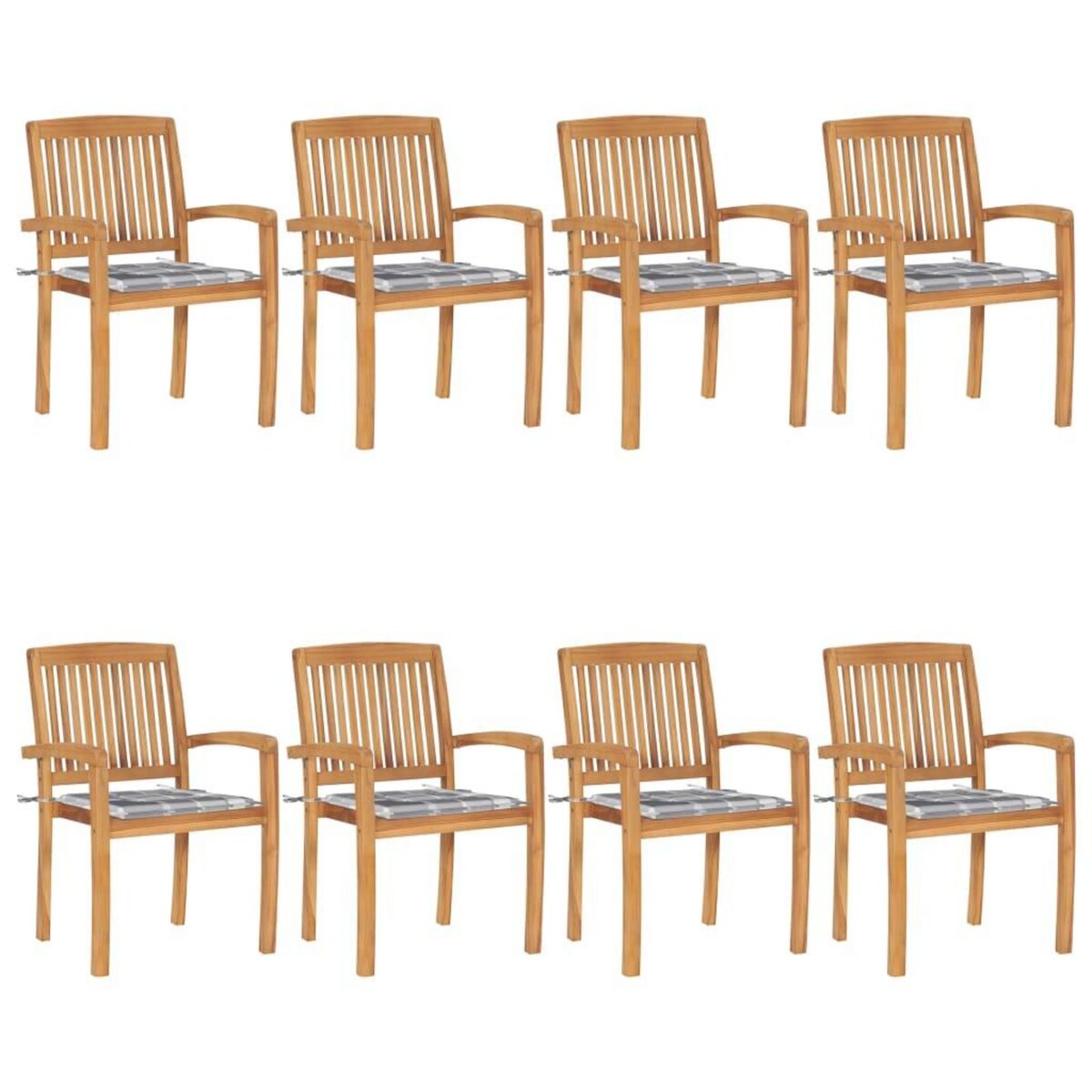 VIDAXL Chaises de jardin empilables avec coussins lot de 8 Teck solide