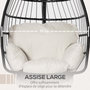 Voir la diapositive 4 : OUTSUNNY Fauteuil suspendu de jardin - fauteuil oeuf suspendu - balancelle pliante - coussin, support inclus - dim. 101L x 101l x 188H cm - métal époxy PE polyester crème