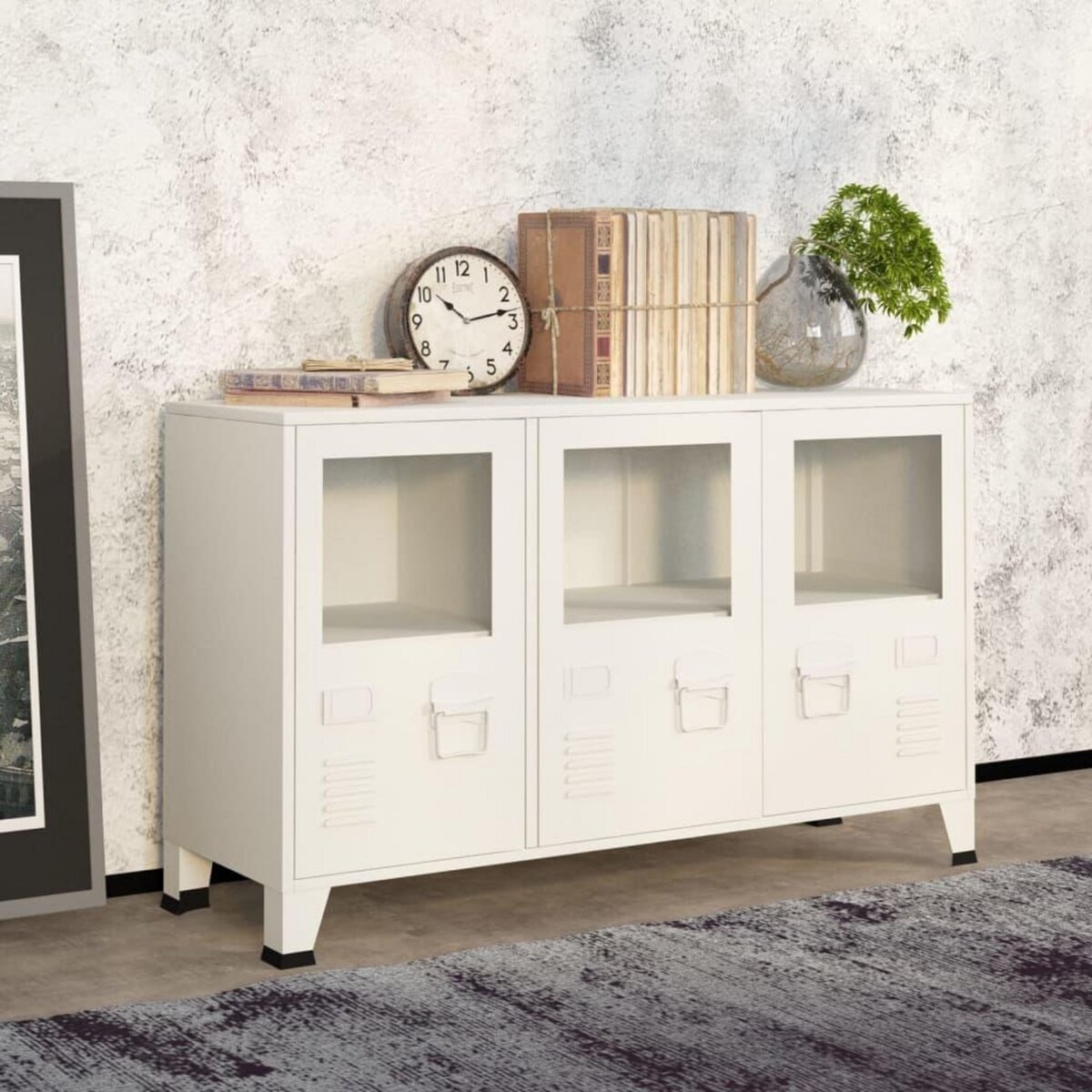 VIDAXL Buffet industriel Blanc 105x35x62 cm Metal et verre