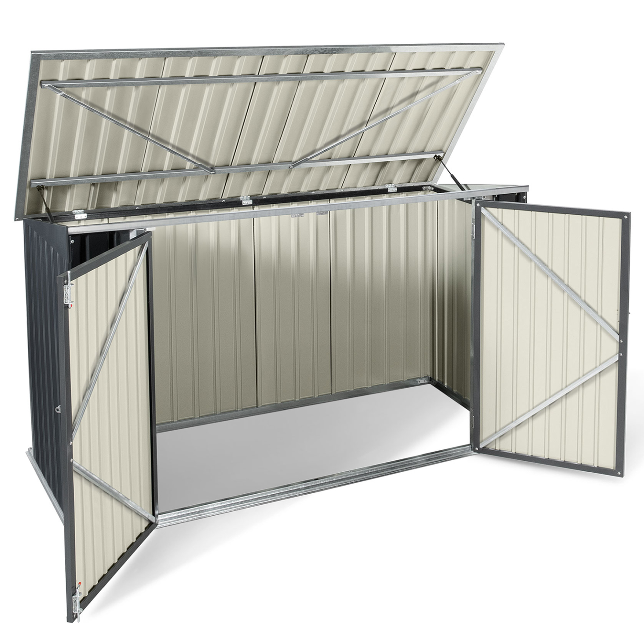 Voir la diapositive 3 : ID MARKET Abri de jardin en métal gris anthracite verrouillable multi-rangement pour stockage vélos, outils, poubelles