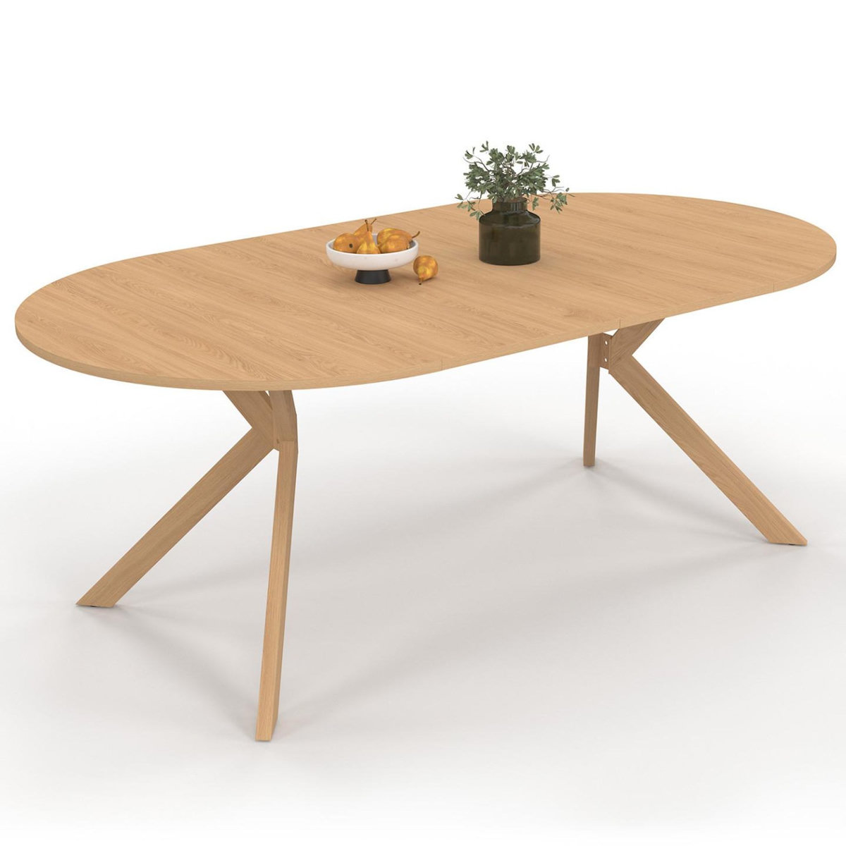 ID MARKET Table à manger extensible ronde ALIX 4-10 personnes pied araignée bois effet hêtre 110-200 cm