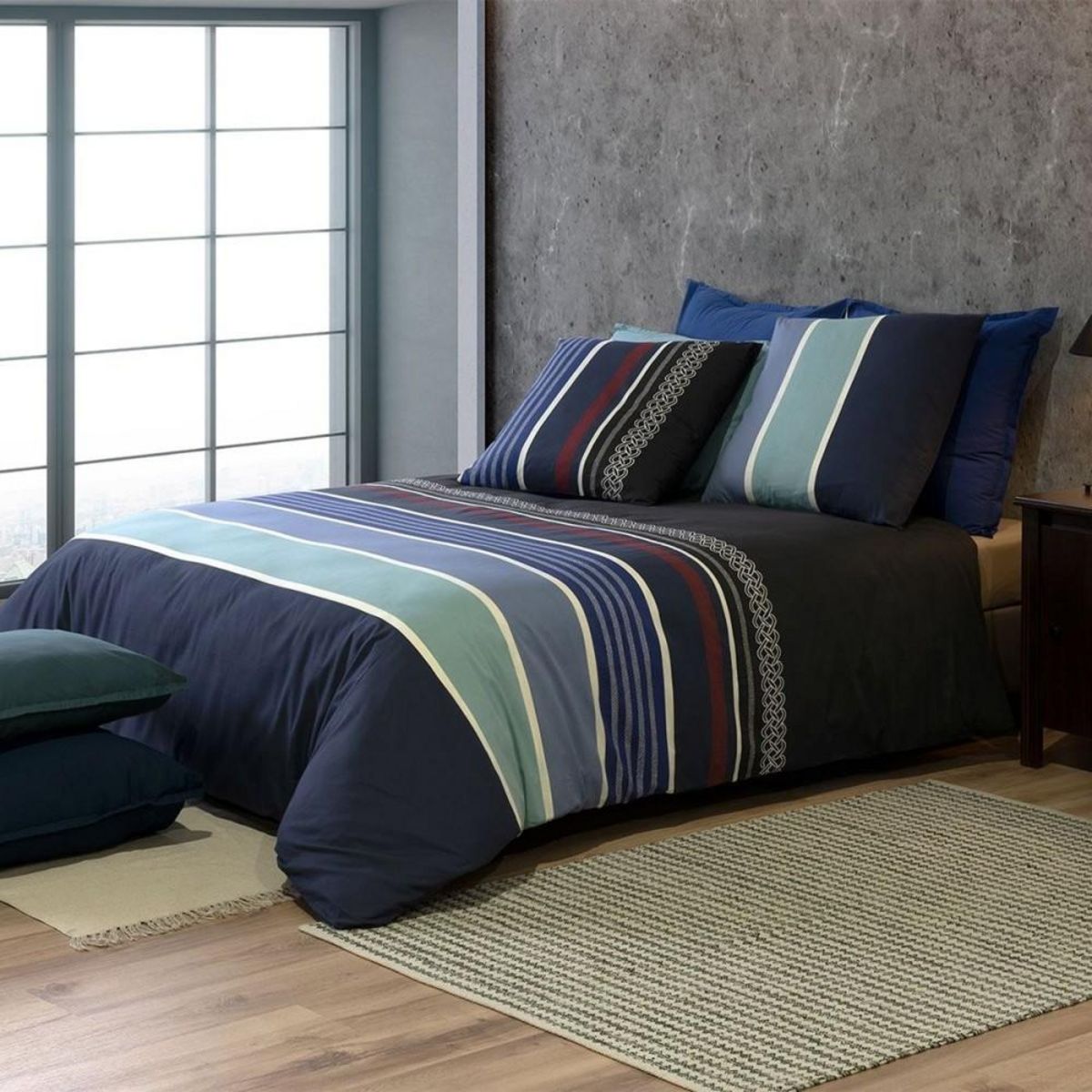 ATELIER DU COTON Housse de couette 260x240 + 2 taies Azul coton Percale 71 fils