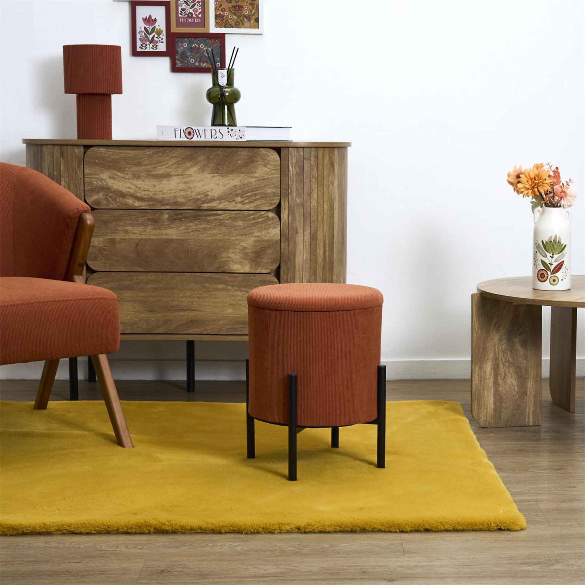 Voir la diapositive 5 : The Home Deco Factory Pouf de Rangement Côtelé  Jules  41cm Terracotta