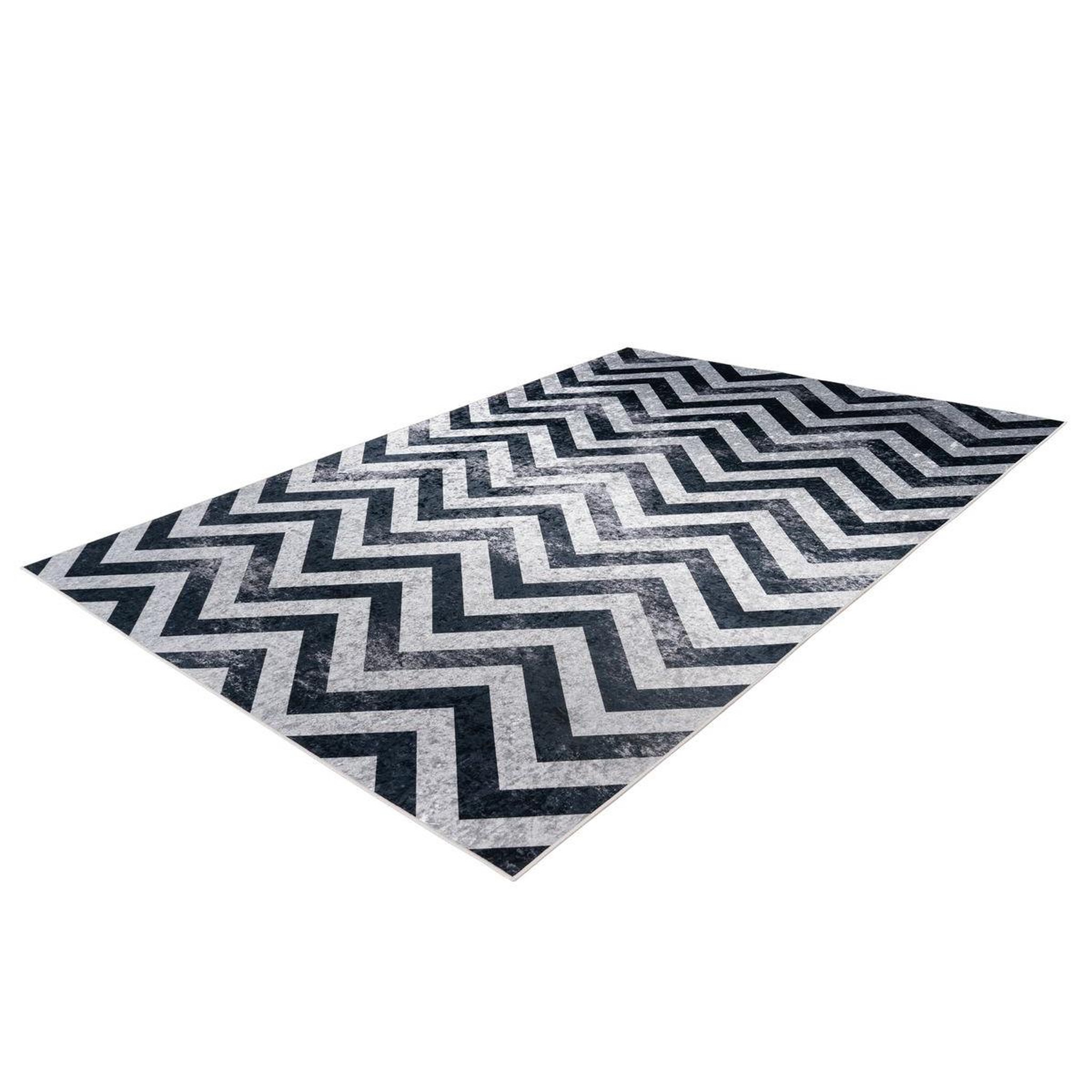 Voir la diapositive 2 : Paris Prix Tapis Imprimé à Poils Courts  Sally  Noir & Gris