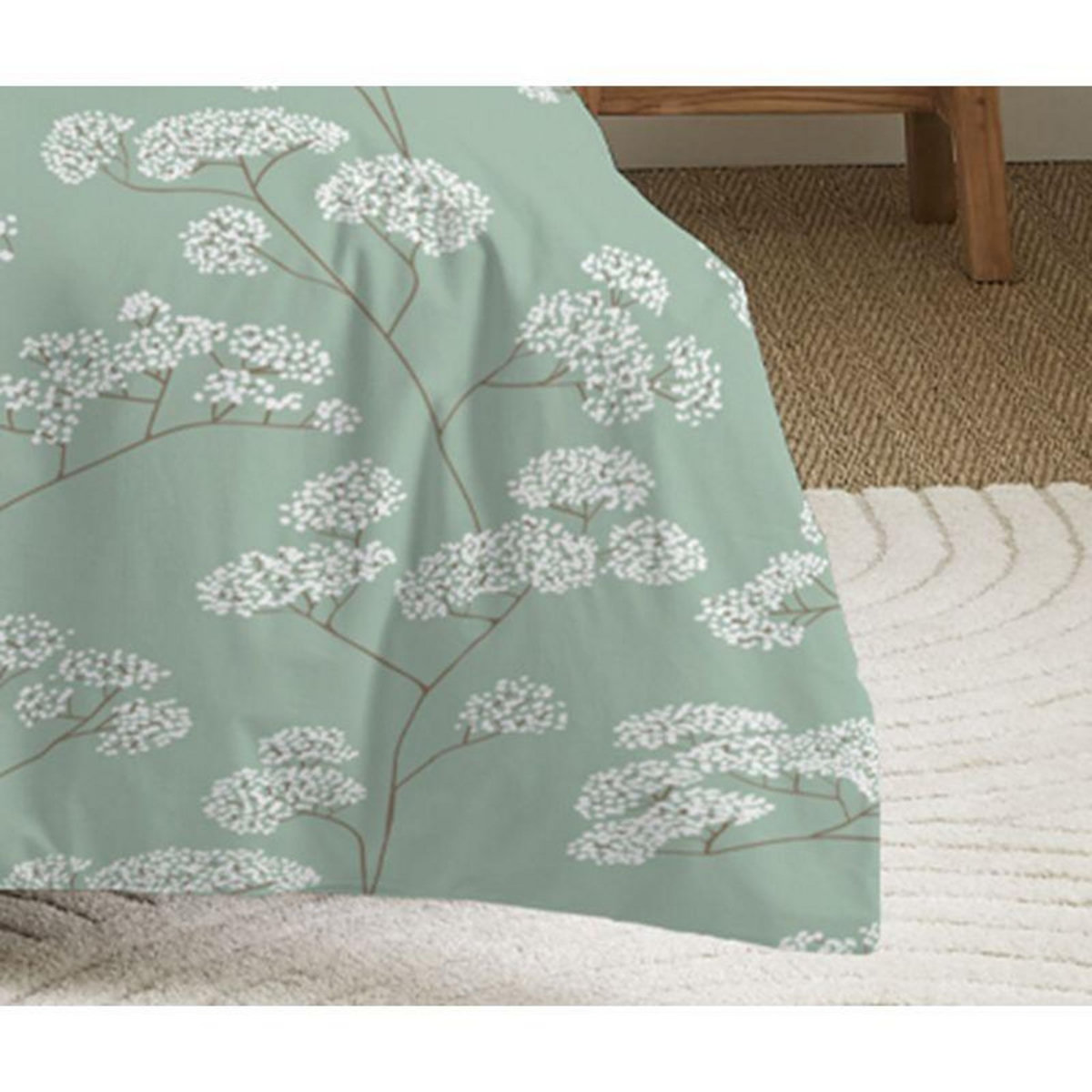 COTON PUR Parure de draps 3 pièces pour lit 90 x 190 cm Landscape Menthe