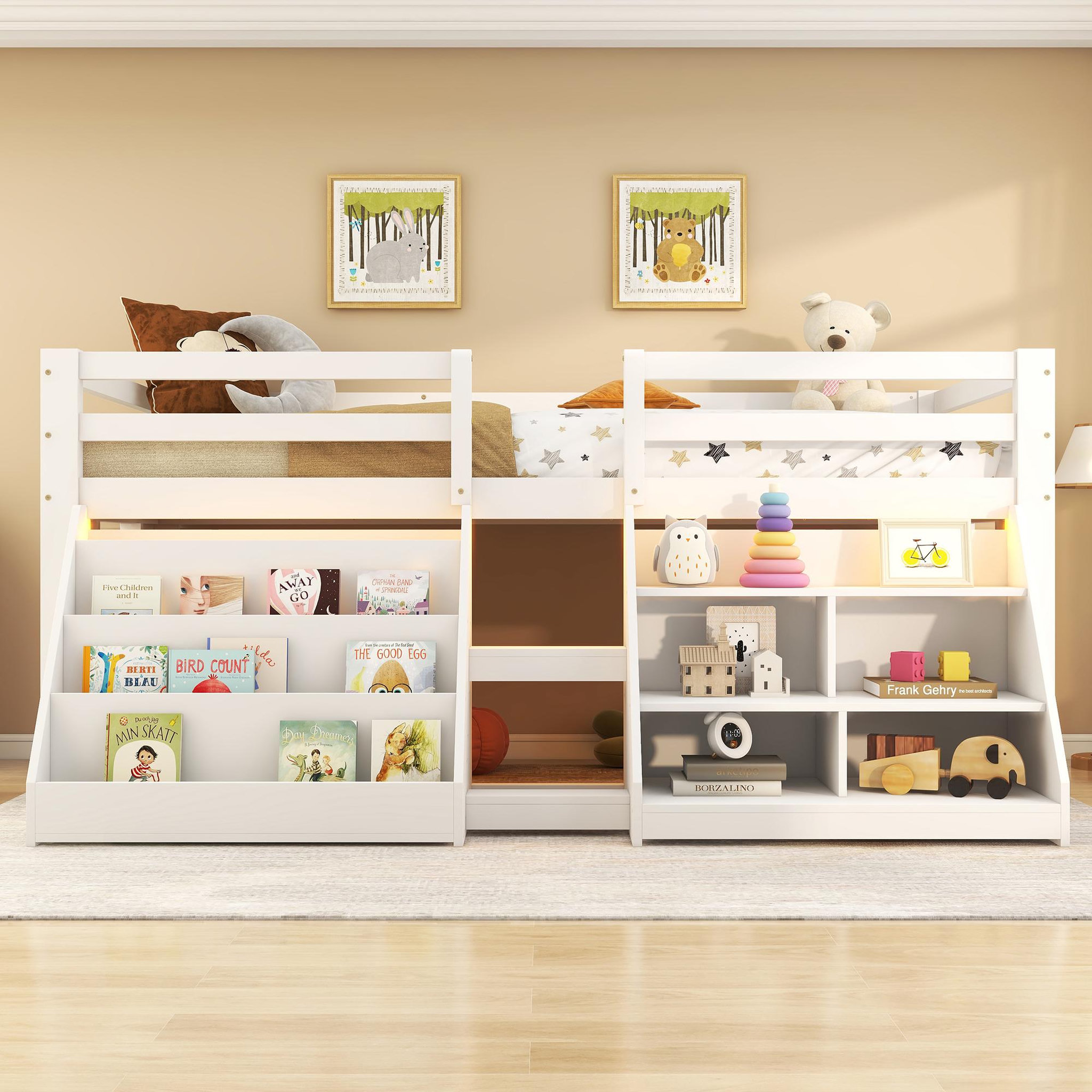 Voir la diapositive 2 : MERAX Lit enfant mi hauteur 90x200cm coloris blanc led pin