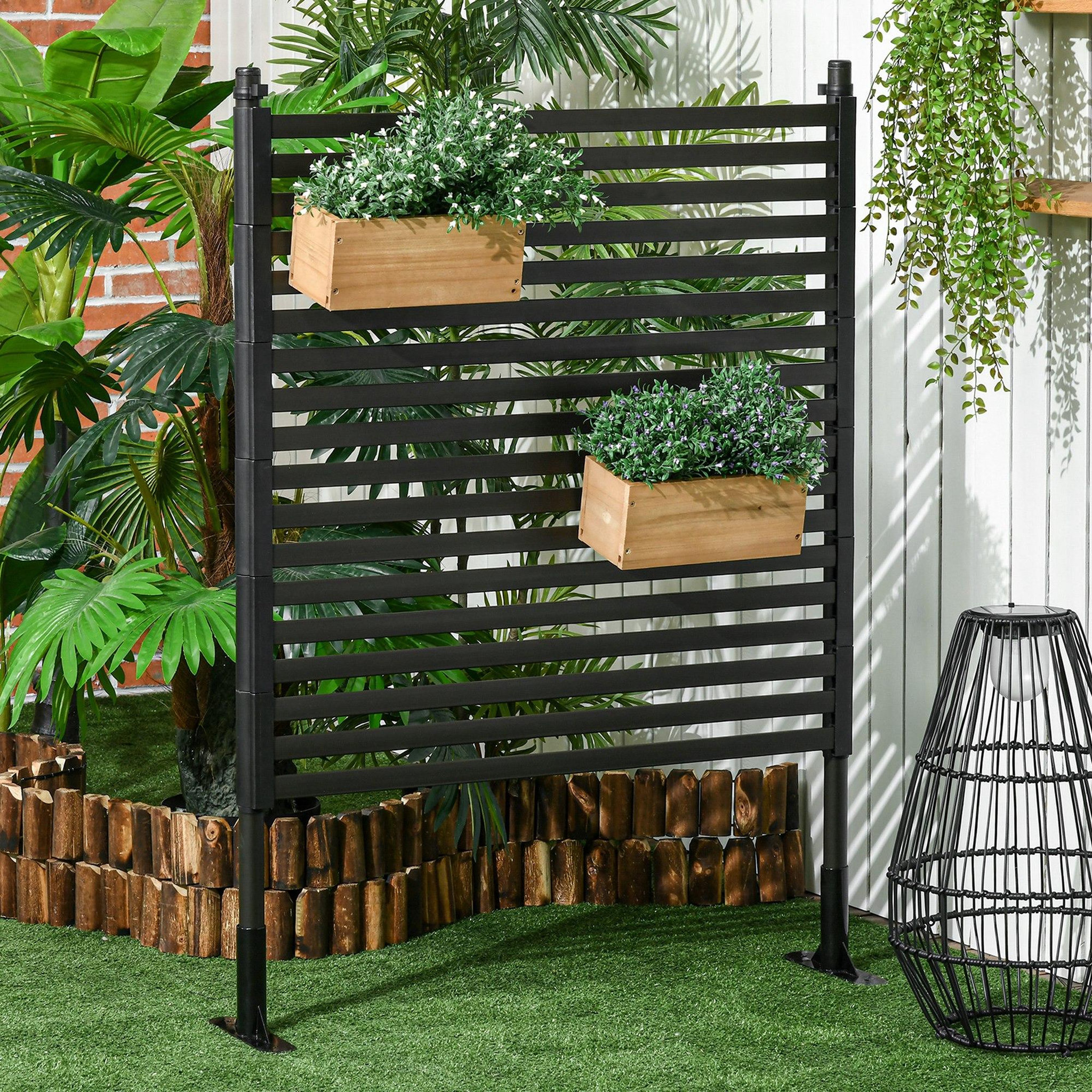 Voir la diapositive 2 : OUTSUNNY Clôture de jardin panneau métal revêtement PE - 93 x 22 x 124 cm - marron foncé