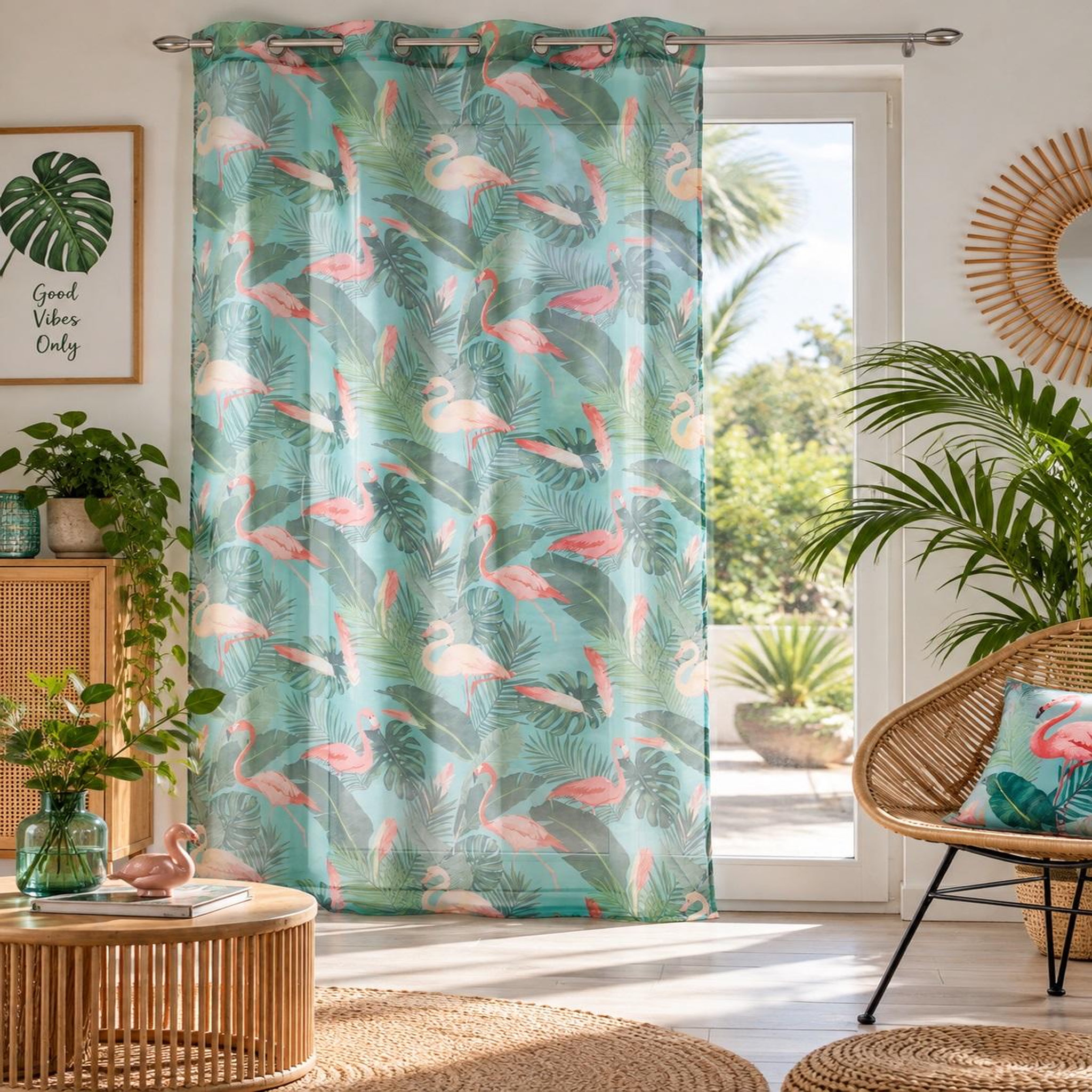 Voir la diapositive 2 : Eden Panneau a oeillets rideau voile zootica turquoise 140 x 240 cm