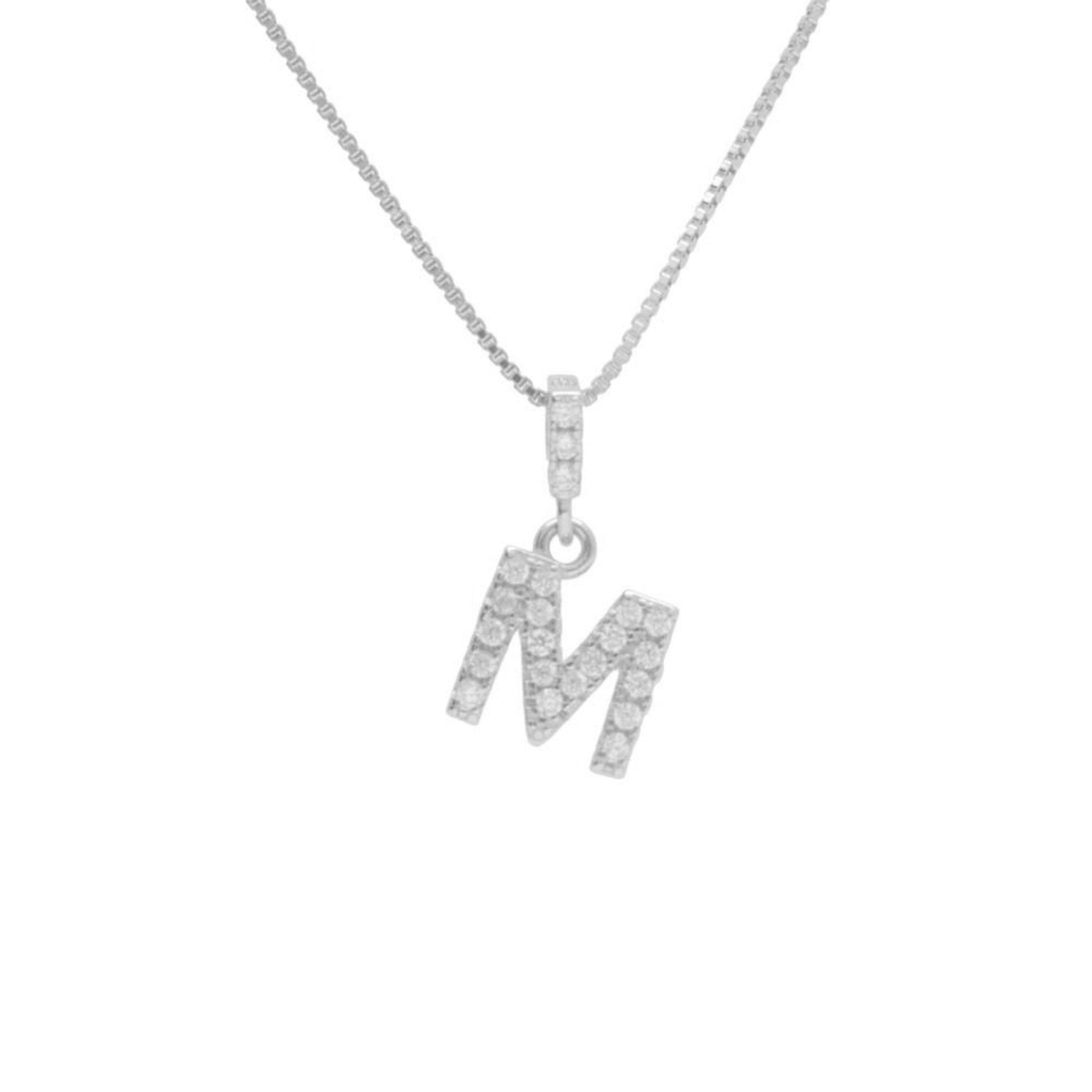 L'ATELIER D'AZUR Collier Argent 925/000 Rhodié - Initiale Lettre M Pavée de Zirconiums