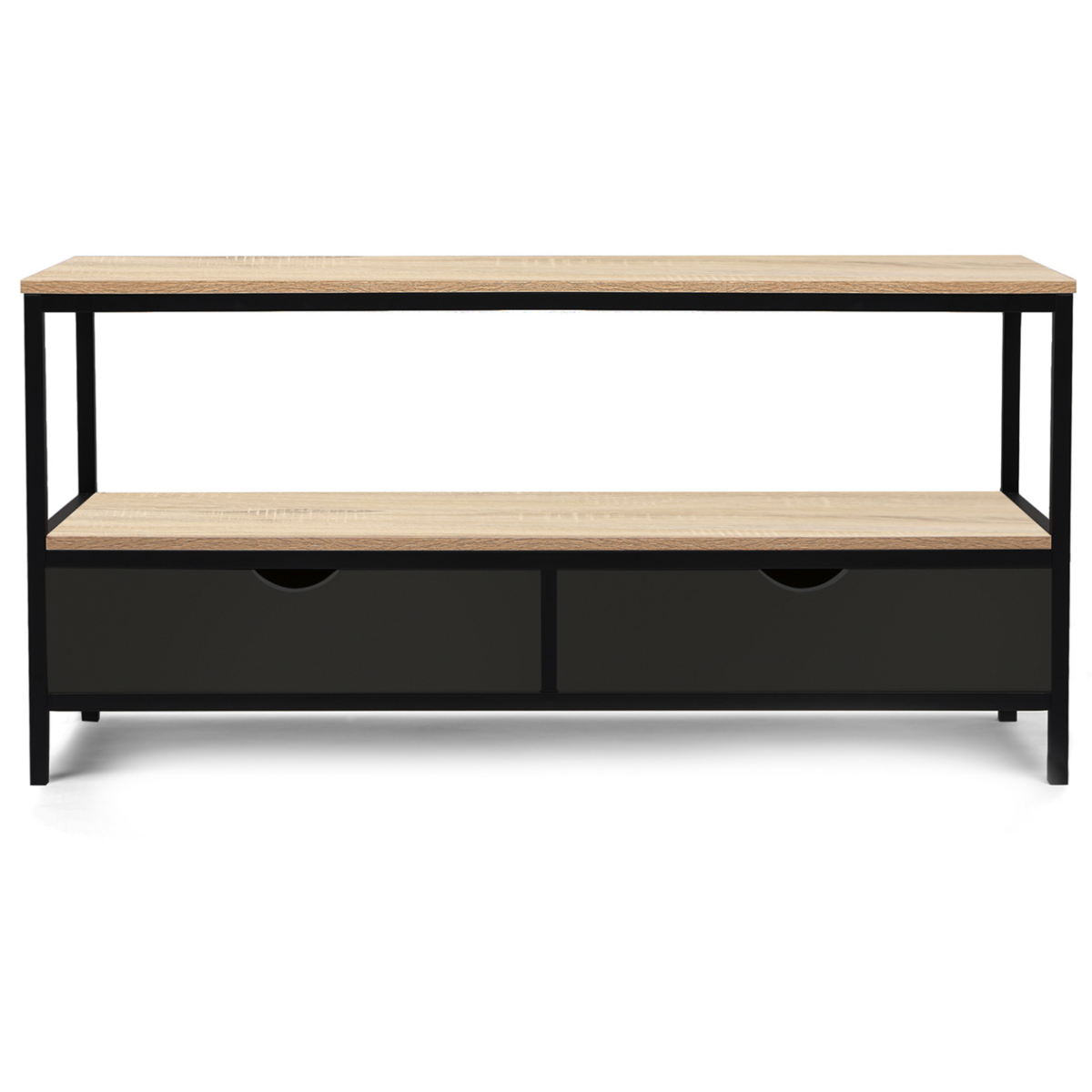 ID MARKET Meuble TV 113 cm 2 tiroirs noirs BOSTON design industriel