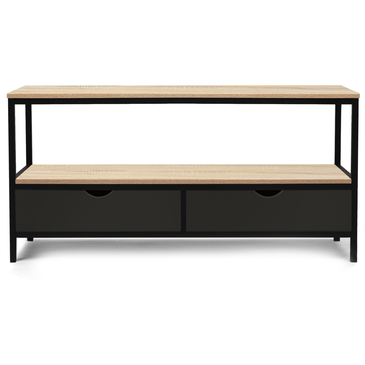 ID MARKET Meuble TV 113 cm 2 tiroirs noirs BOSTON design industriel