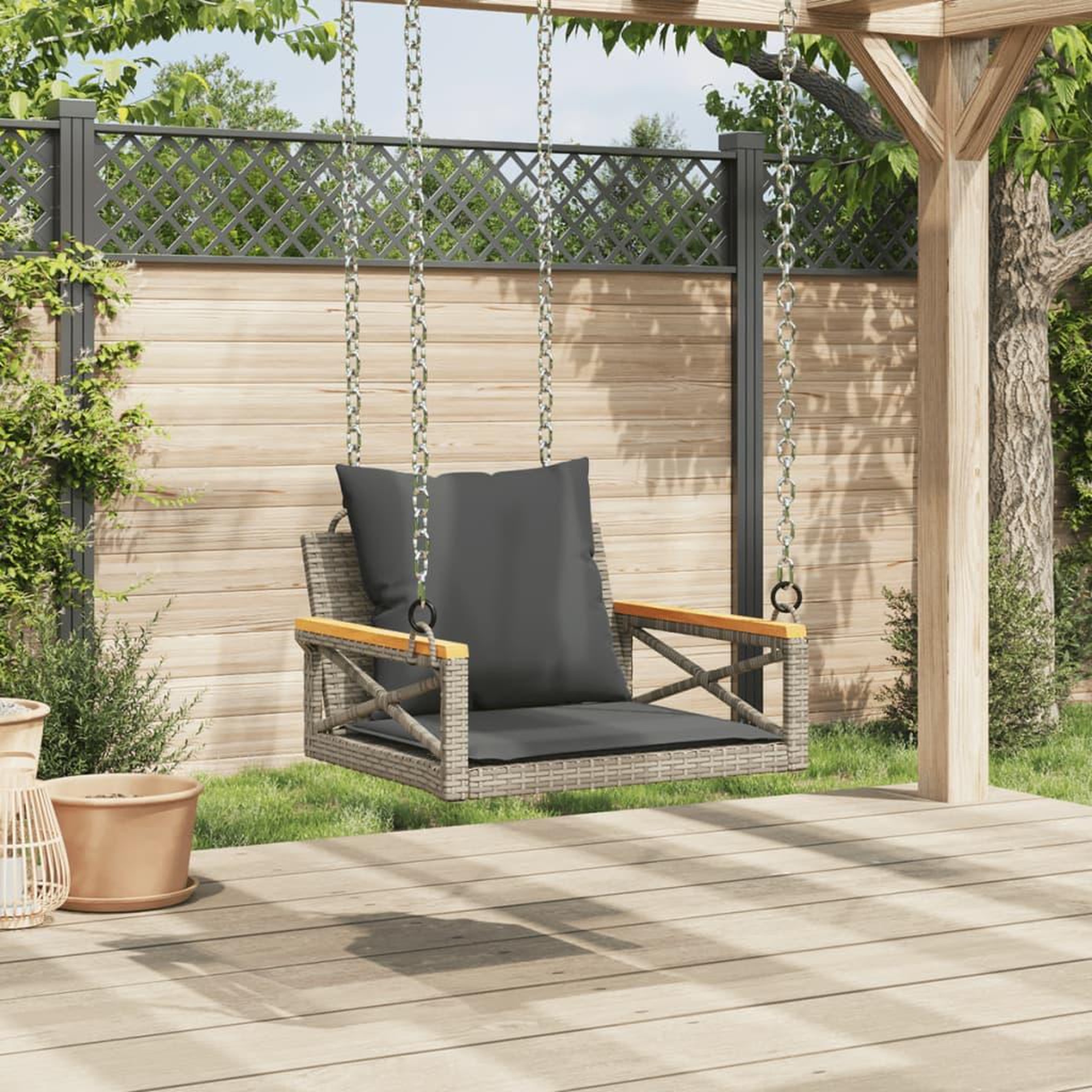 Voir la diapositive 3 : VIDAXL Balancelle avec coussins gris 63x62x40 cm resine tressee
