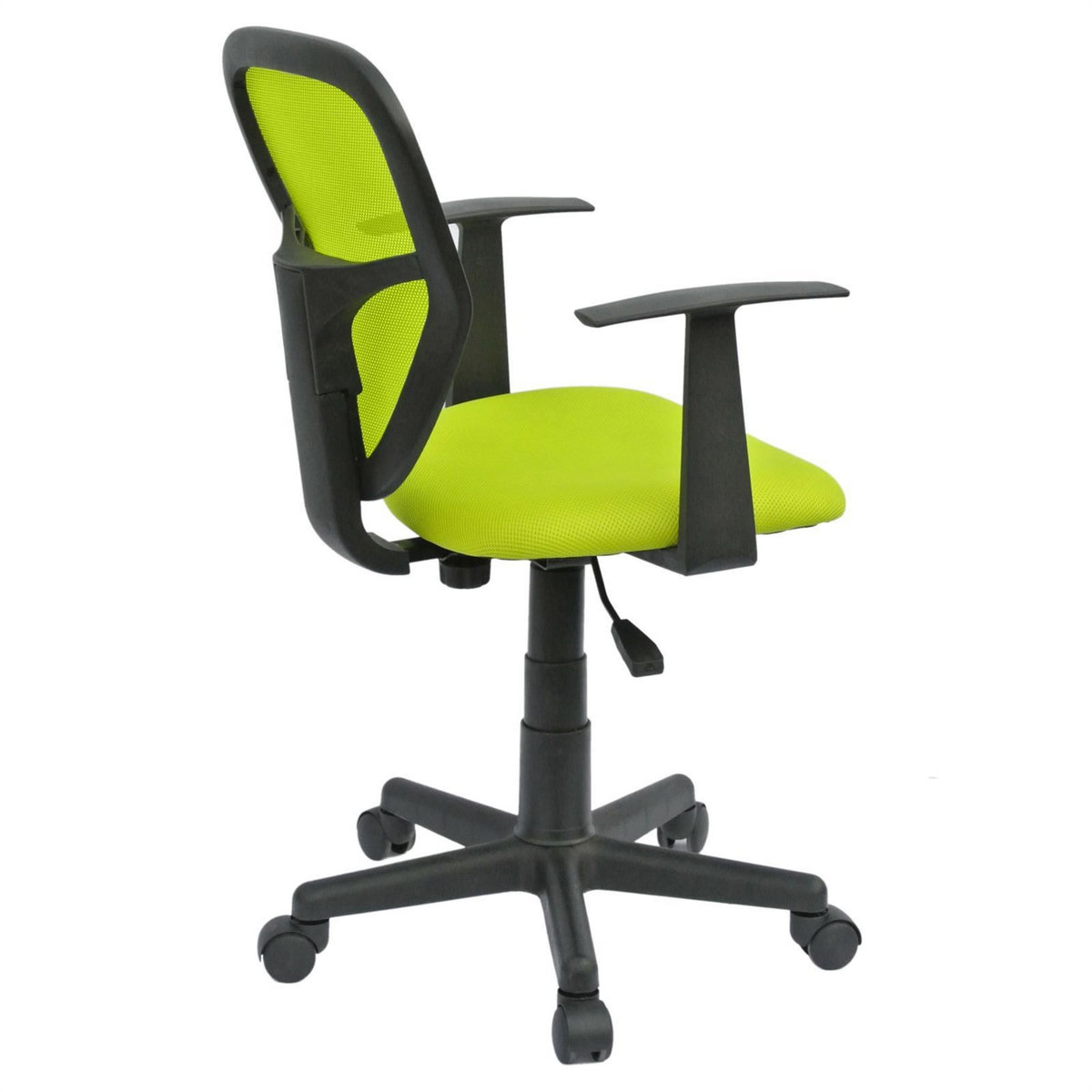 IDIMEX Chaise de bureau pour enfant STUDIO fauteuil pivotant et ergonomique avec accoudoirs, siège à roulettes hauteur réglable, mesh vert