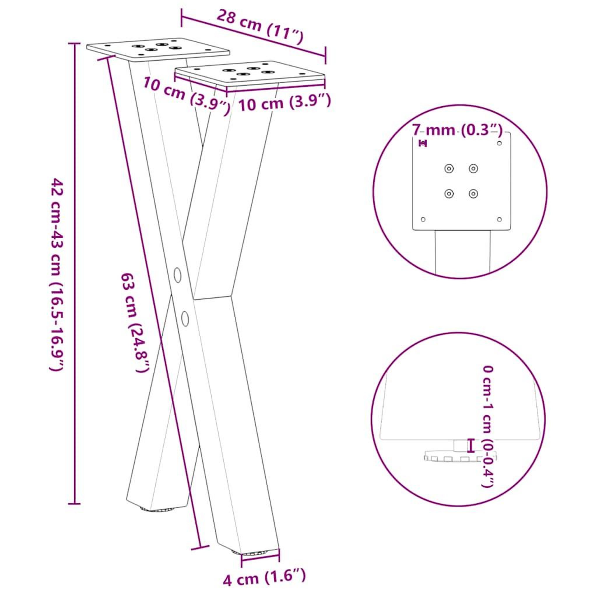 Voir la diapositive 6 : VIDAXL Pieds de table basse forme de X 2 pcs noir 28x(42-43) cm acier