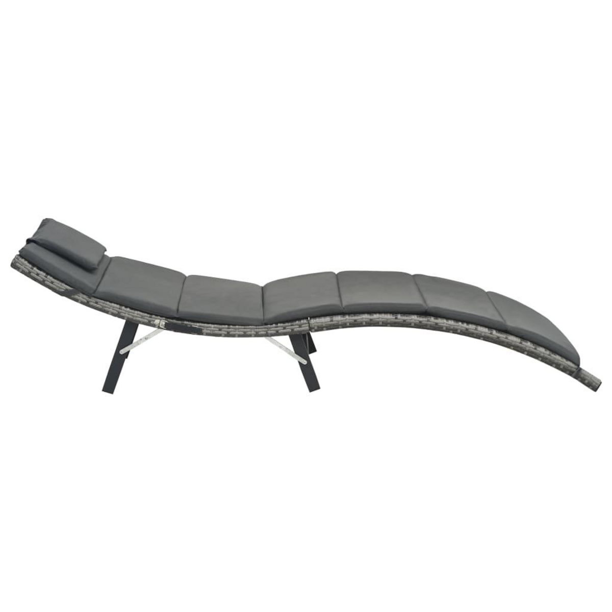 VIDAXL Chaise longue pliable avec coussin Resine tressee Gris