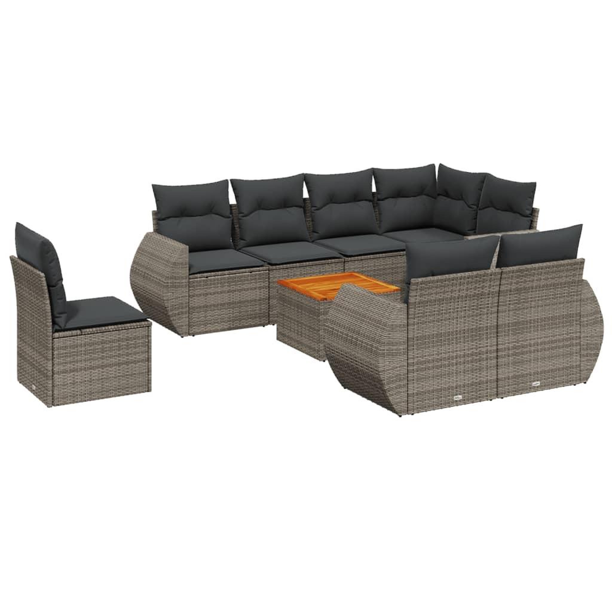 Voir la diapositive 2 : VIDAXL Salon de jardin 9 pcs avec coussins gris resine tressee