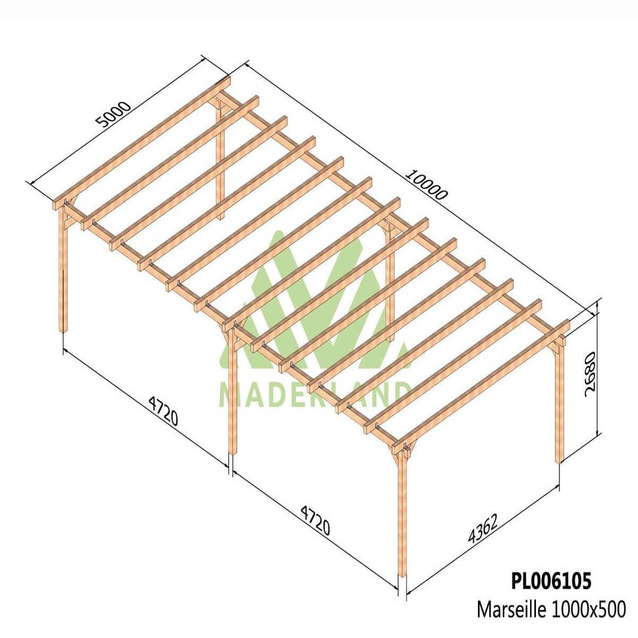 Voir la diapositive 2 : JARDIDECO Pergola en bois lamellé-collé marseille 1000 x 500 cm - maderland
