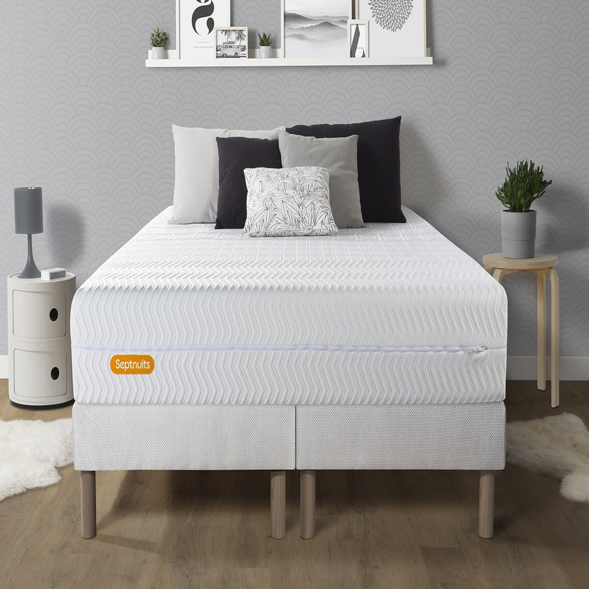 SEPTNUITS Matelas+ double sommiers Memo Bio Mousse à mémoire de forme 5 zones de confort Maxi épaisseur Déhoussable. Coloris disponibles : Blanc