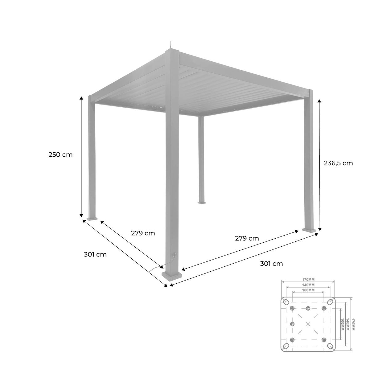 SWEEEK Pergola bioclimatique aluminium motorisée 3x3m avec éclairage LED Triomphe