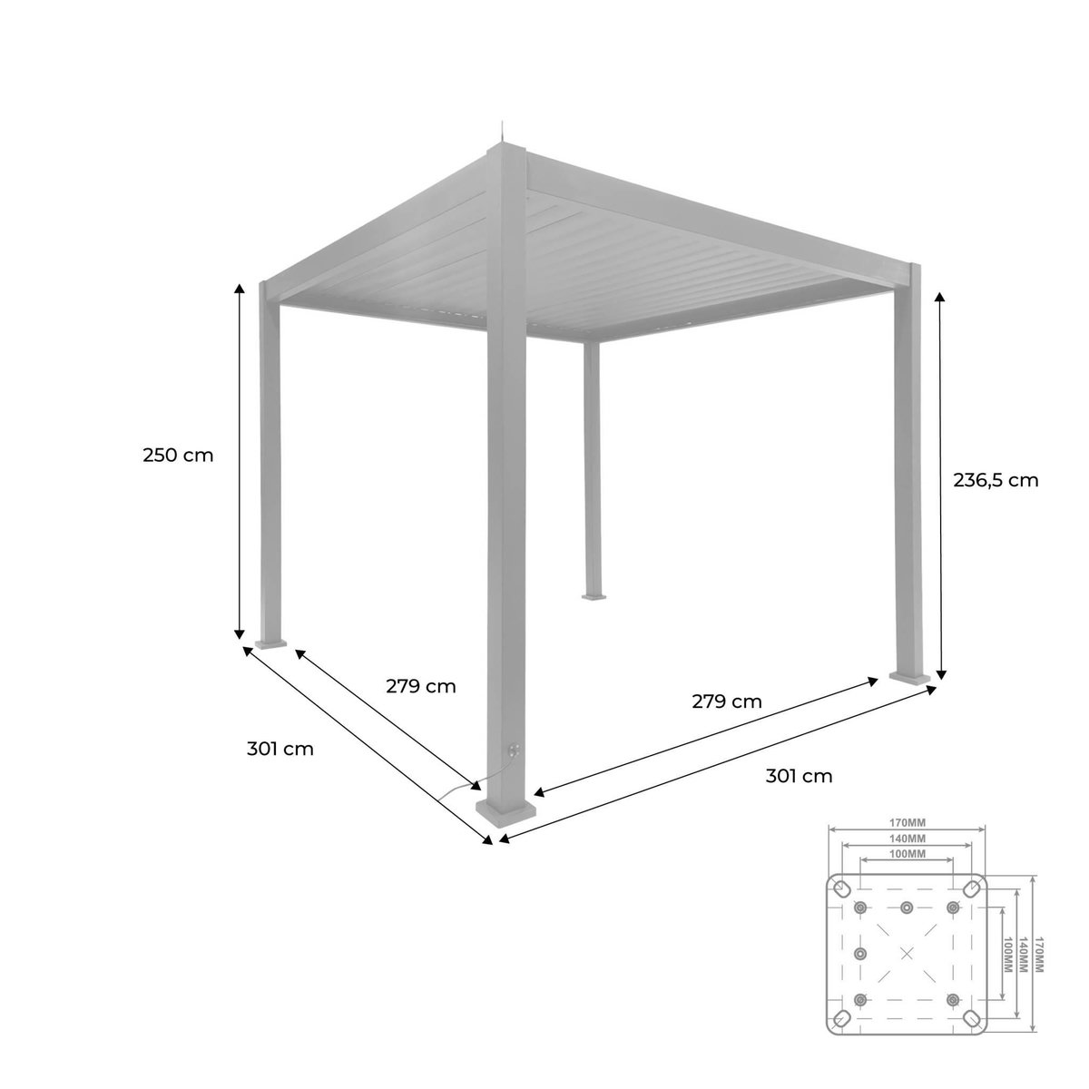 SWEEEK Pergola bioclimatique aluminium motorisée 3x3m avec éclairage LED Triomphe