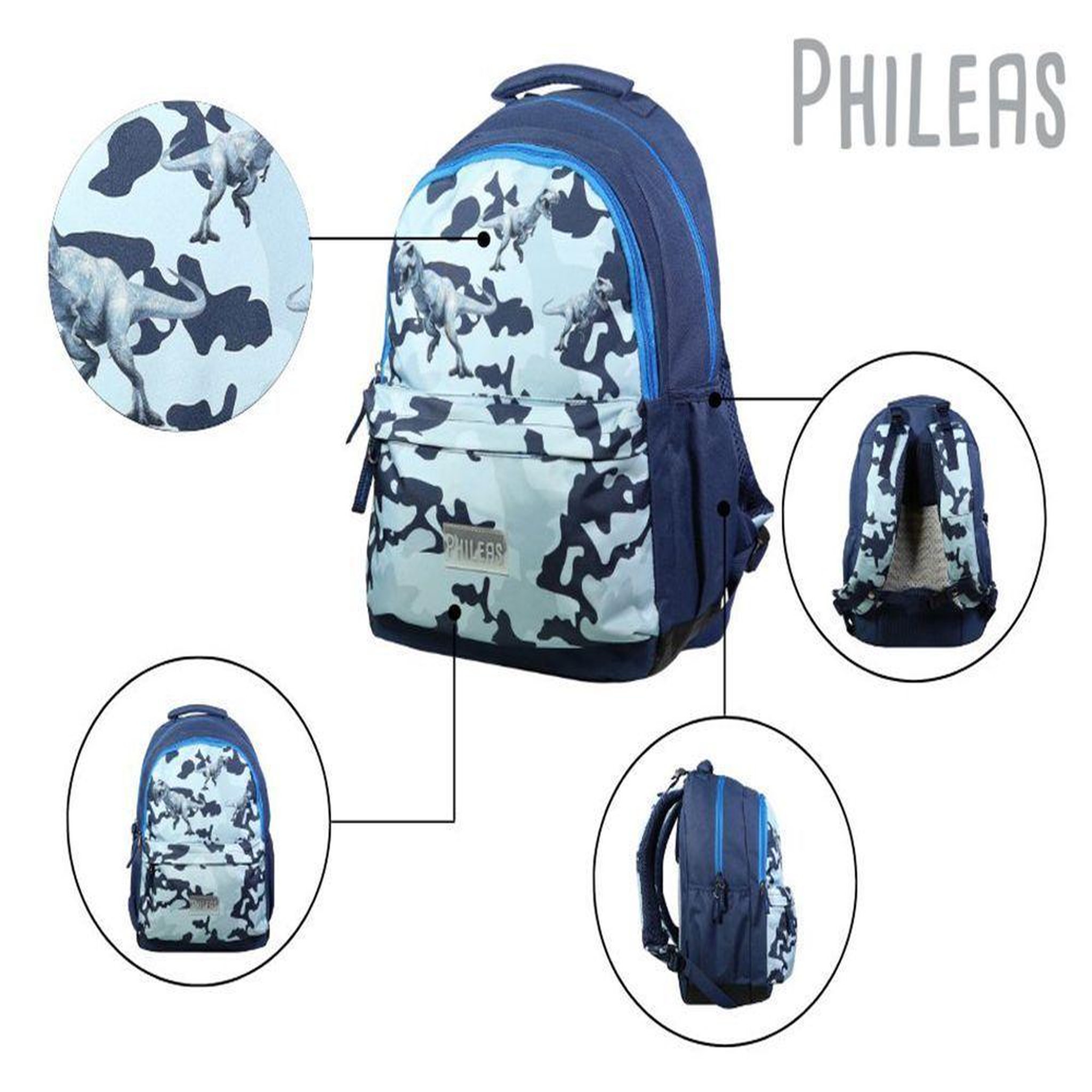 Voir la diapositive 5 : Bagtrotter BAGTROTTER Sac à dos 2 compartiments Phileas Dinosaures Bleu - Le Plus Confortable des Sacs A Dos - Ergonomie/Confort/Sécurité - Système Smart Comfort