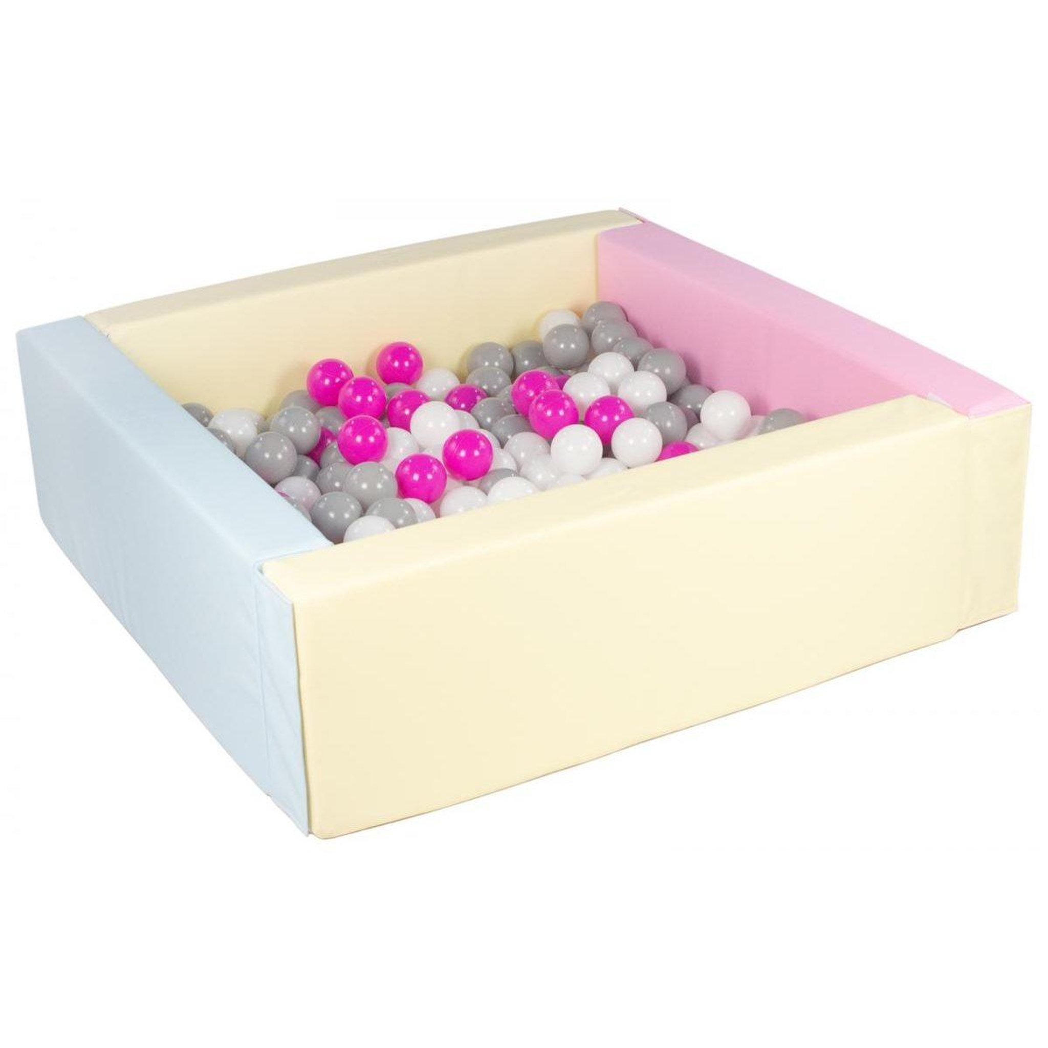 VELINDA Piscine à balles carrée avec 200 balles - rose, bleu, jaune (pastel)/blanc,rose,gris