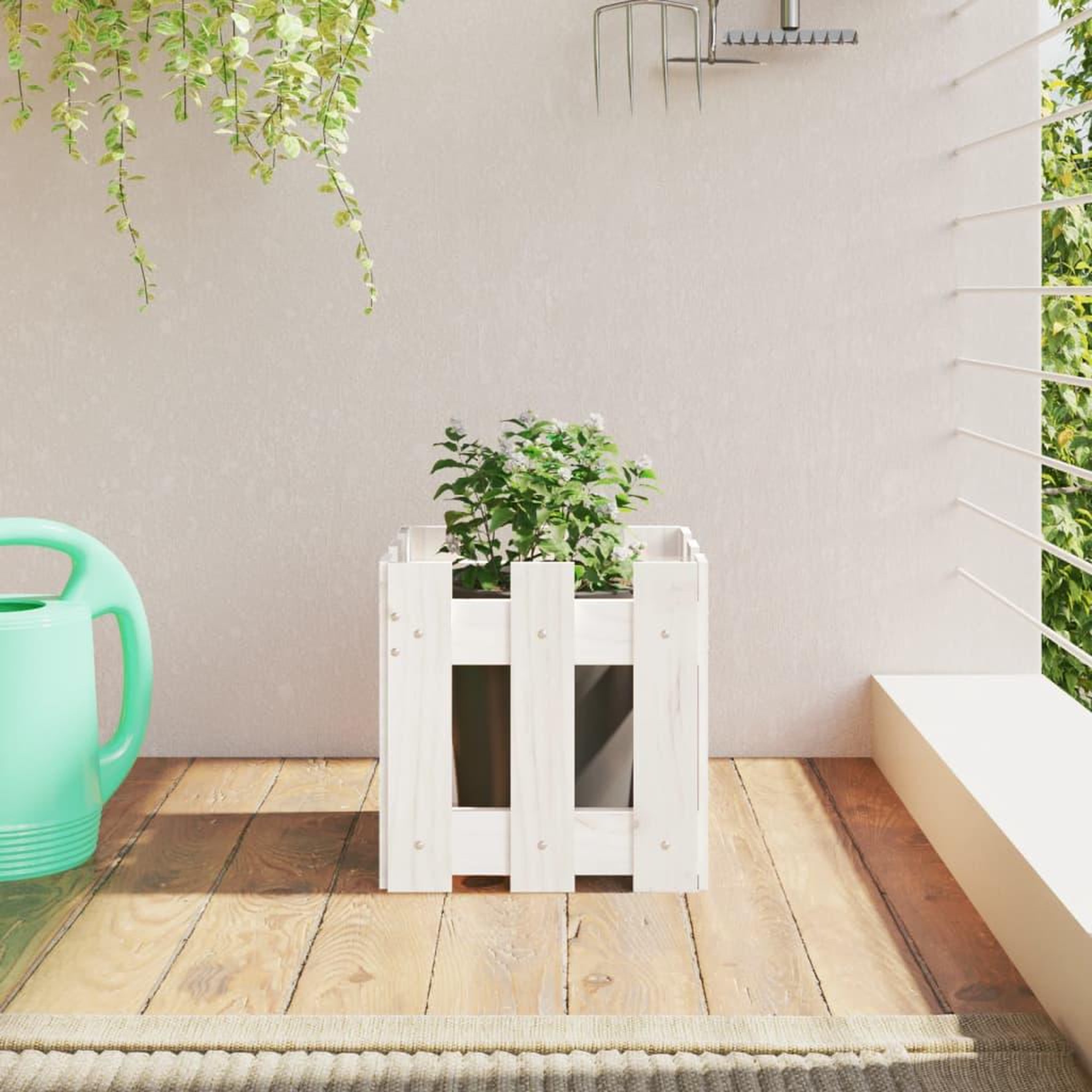 VIDAXL Jardiniere avec design de cloture blanc 30x30x30 cm pin massif