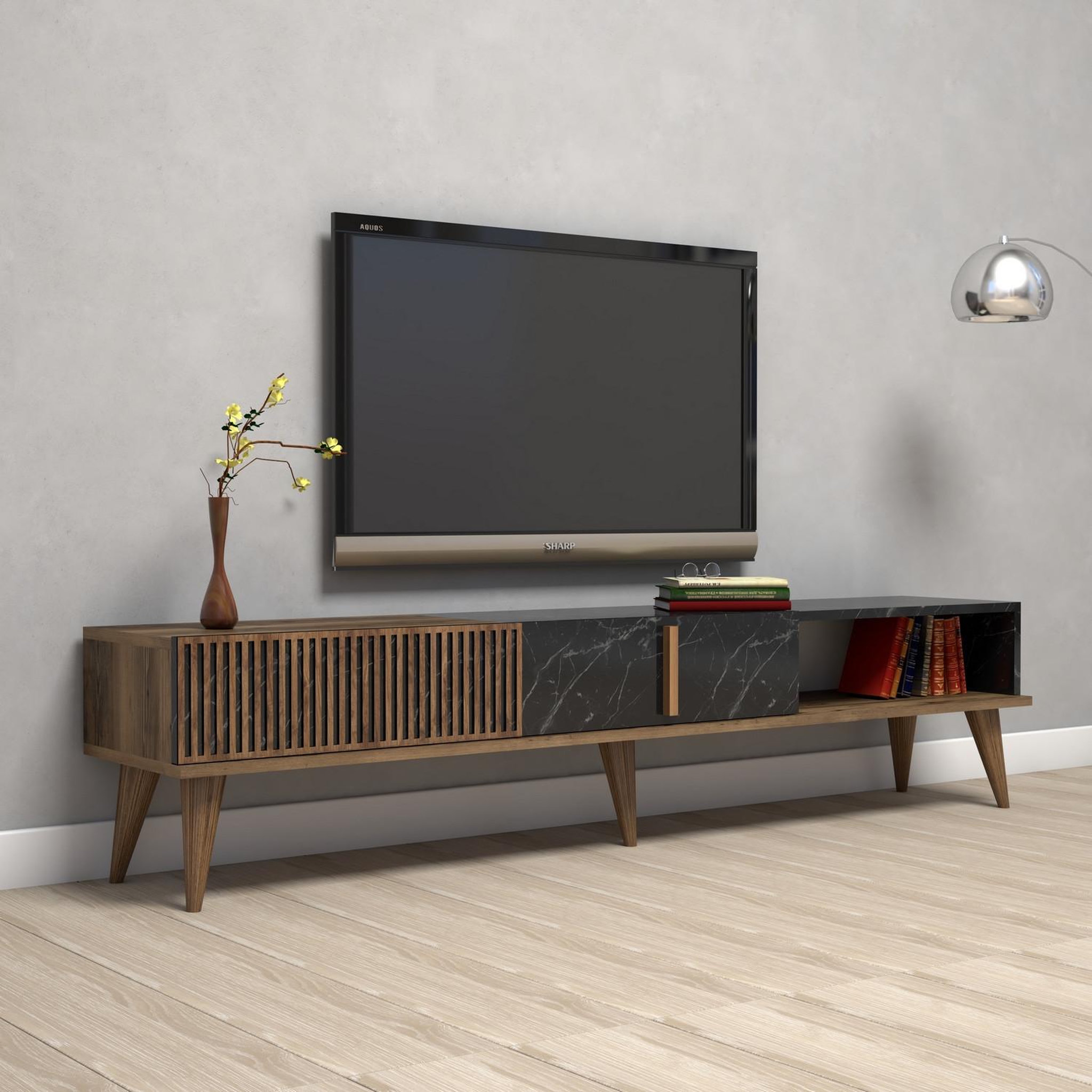 Voir la diapositive 3 : Habitat et Jardin Meuble tv en bois  milan  - 180 x 35 x 40 cm - noyernoir