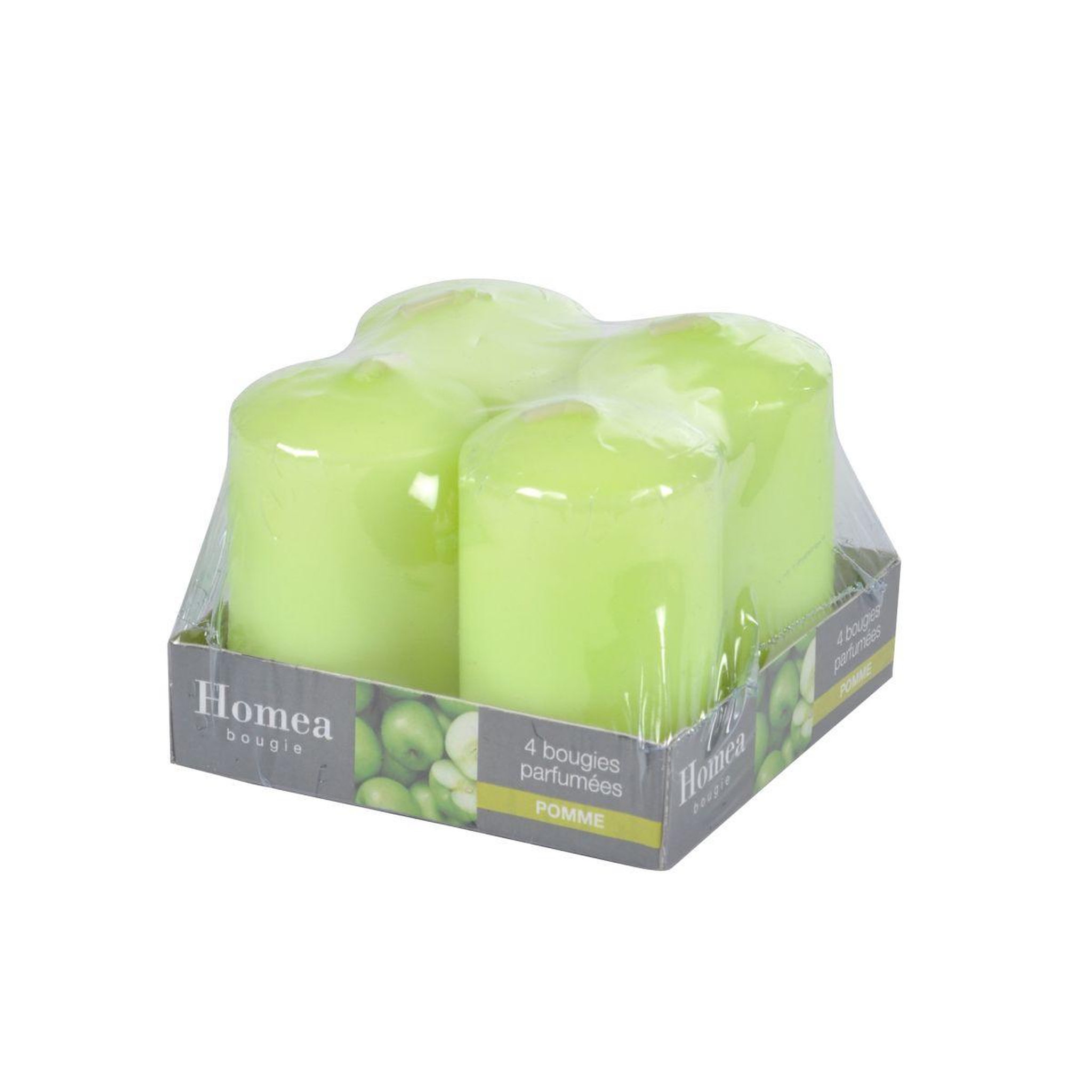 Voir la diapositive 2 : HOMEA Lot de 4 bougies parfumées  essentiel  6cm pomme