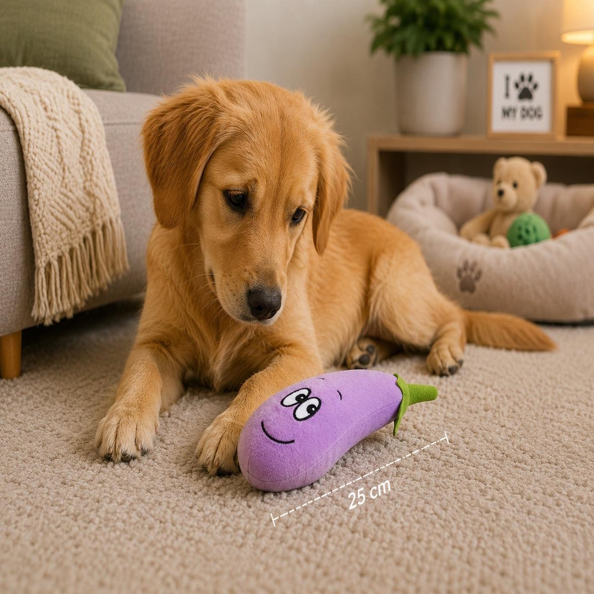 Voir la diapositive 4 : Eden Jeu en peluche aubergine pour chien 25cm