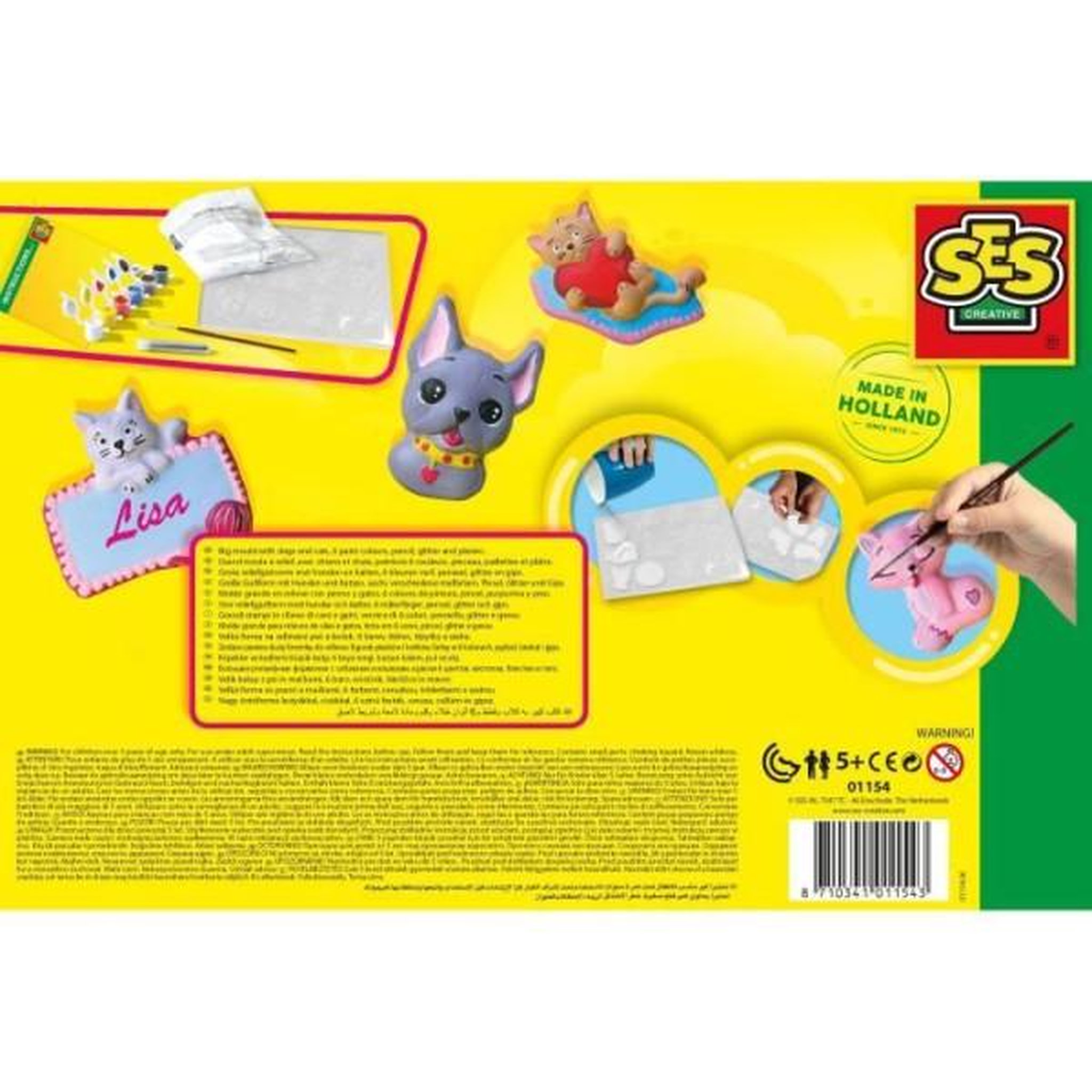 Voir la diapositive 4 : SES Creative SES CREATIVE - Moulage en plâtre chiens et chats - Jaune, vert et rose - Enfant - Plus de 5 ans