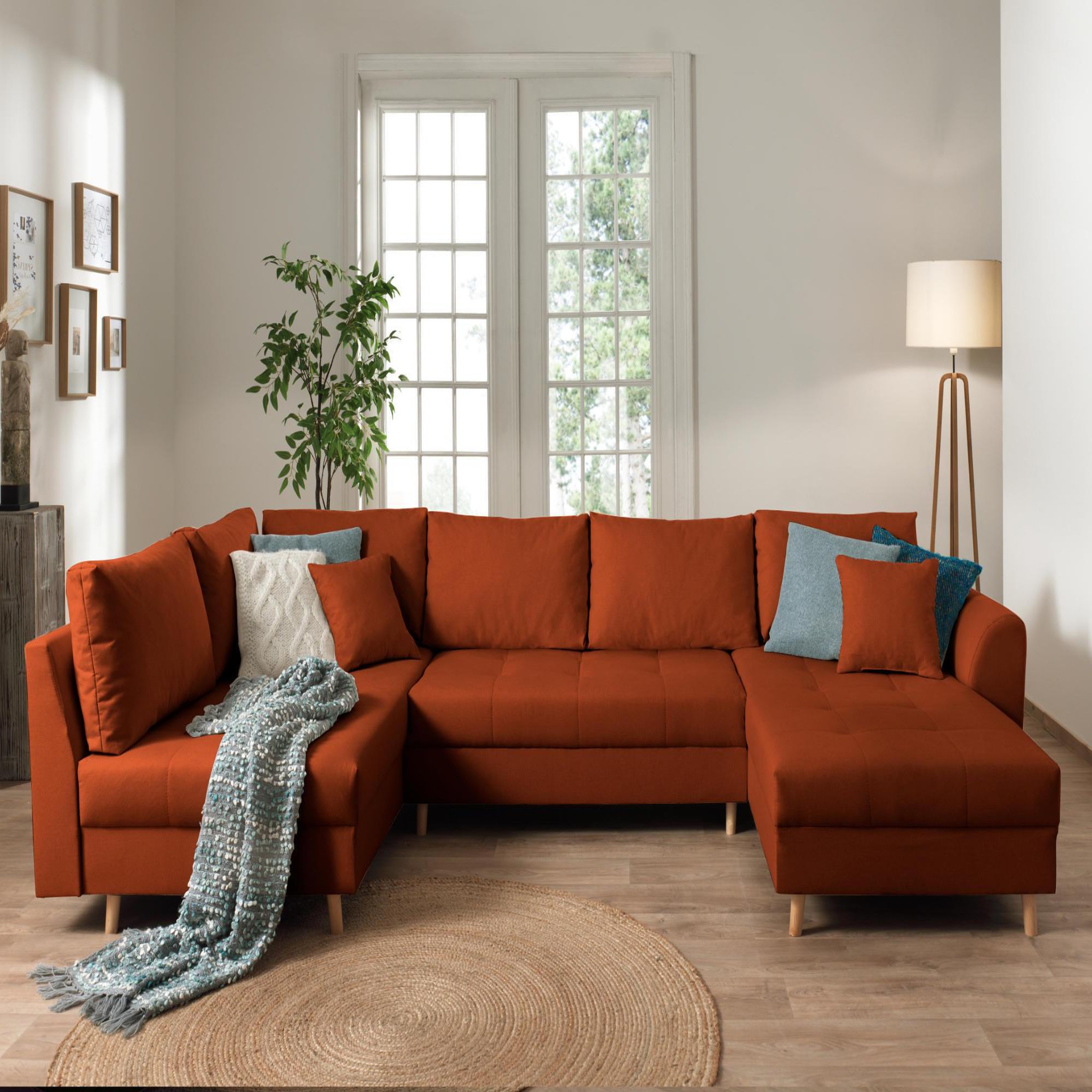 Voir la diapositive 2 : LISA DESIGN Rune - canapé panoramique avec pouf d'appoint - 7 places - style scandinave - gauche