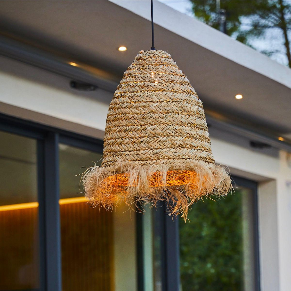 Lumisky Suspension d'extérieur avec câble ANAFI Beige Fibre naturelle 5m