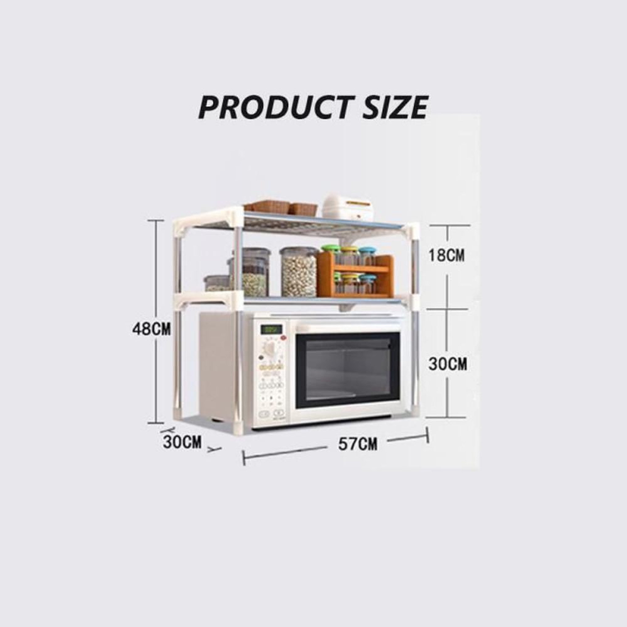 Voir la diapositive 2 : Étagère de support pour micro-ondes en métal argenté 57 x 30 x 48 cm, 2 niveaux