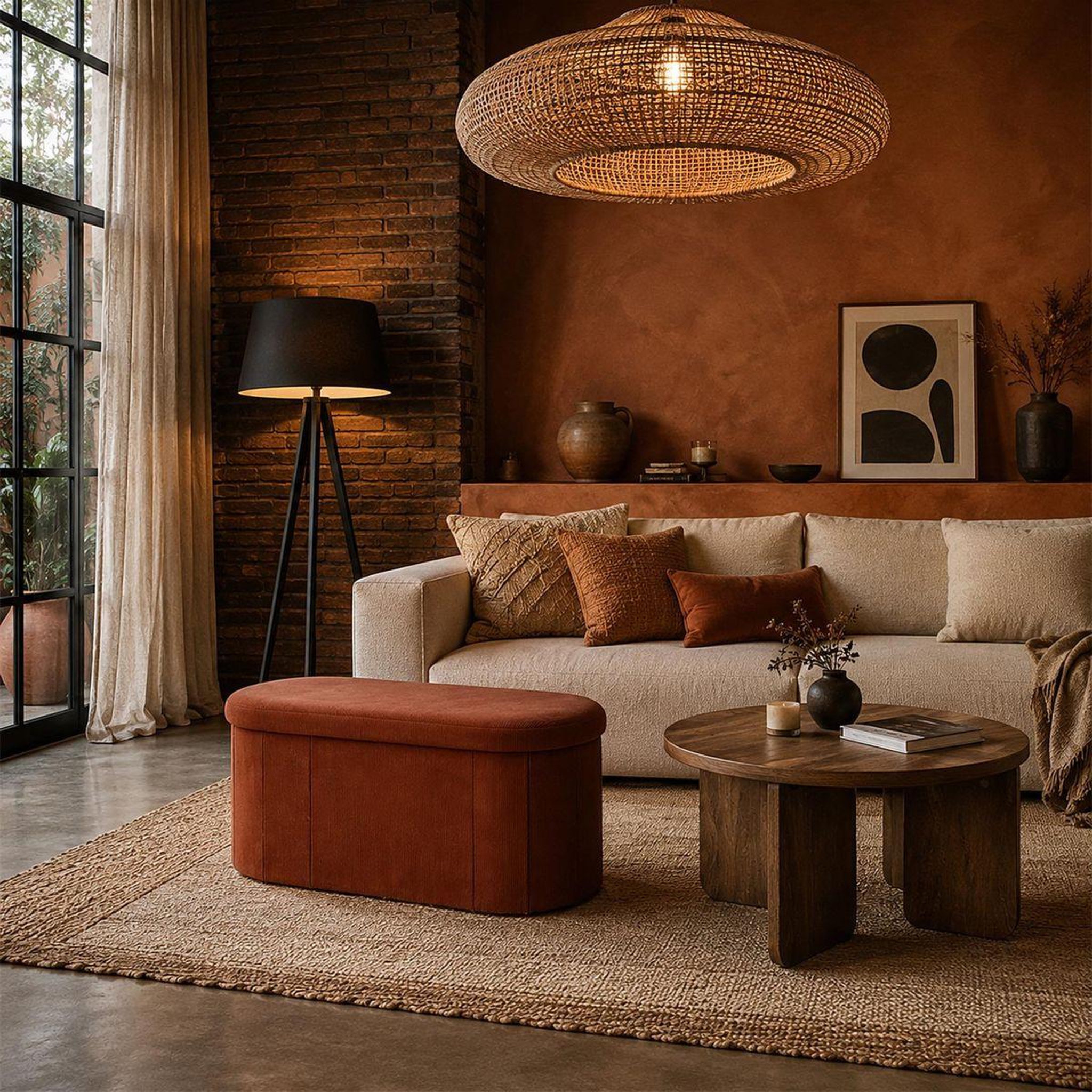 Voir la diapositive 6 : The Home Deco Factory Banc Coffre Pliable Côtelé  Jules  76cm Terracotta