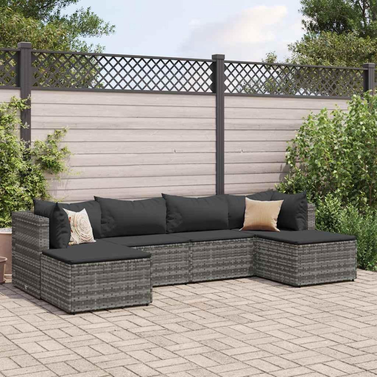VIDAXL Salon de jardin 6 pcs avec coussins Gris Resine tressee