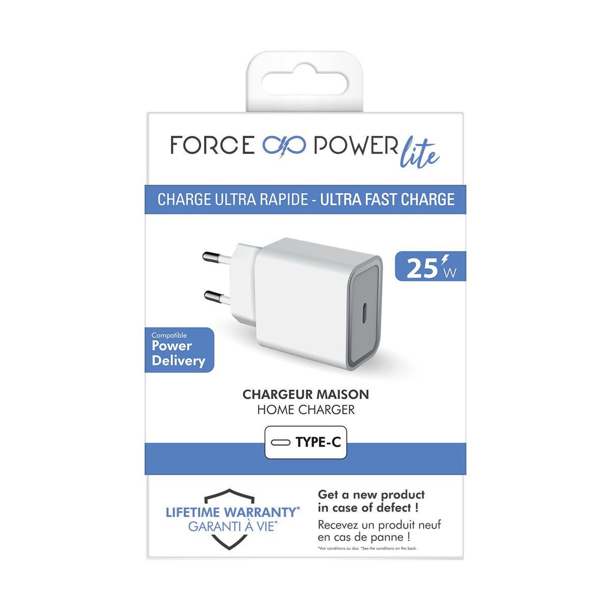 Voir la diapositive 2 : FORCE POWER Chargeur USB C USB-C 25W Recyclé Blanc
