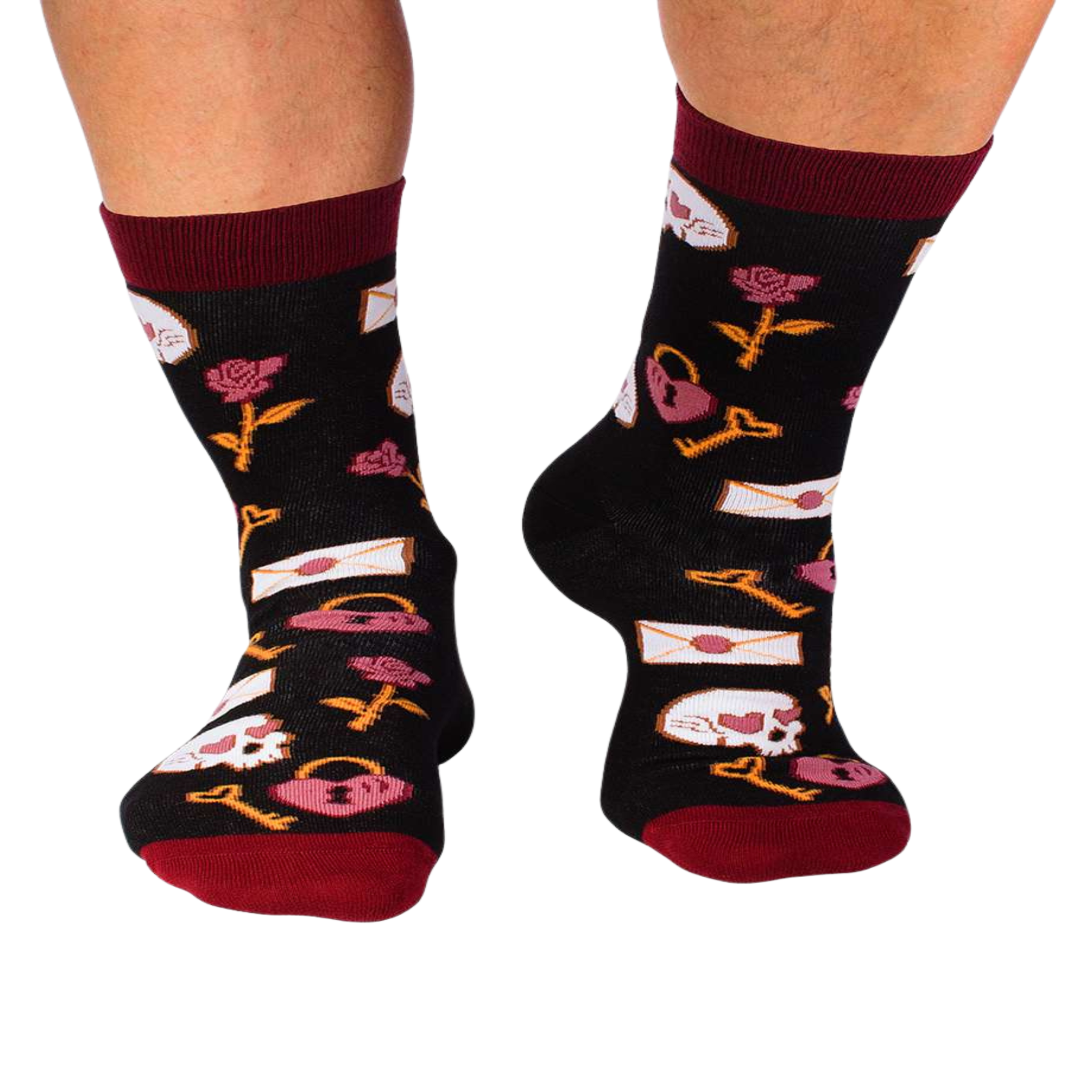Voir la diapositive 2 : PIRIN HILL Chaussettes coton bio roses et têtes de mort - noir