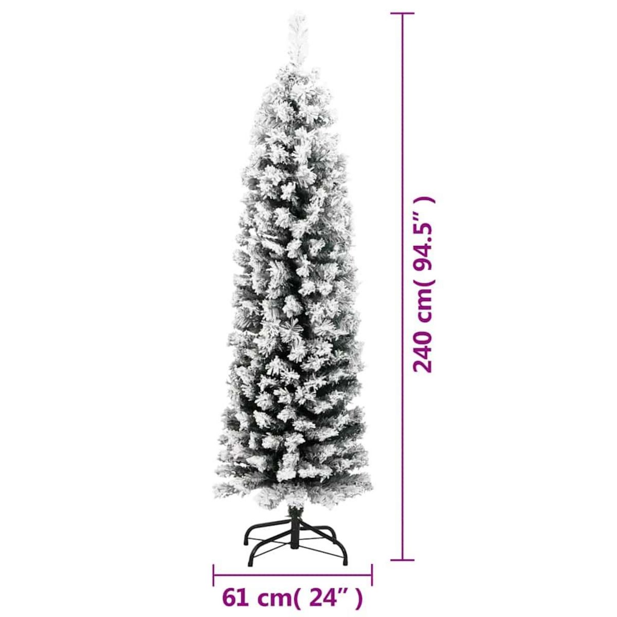 VIDAXL Sapin de Noël artificiel mince flocon de neige vert 240 cm PVC