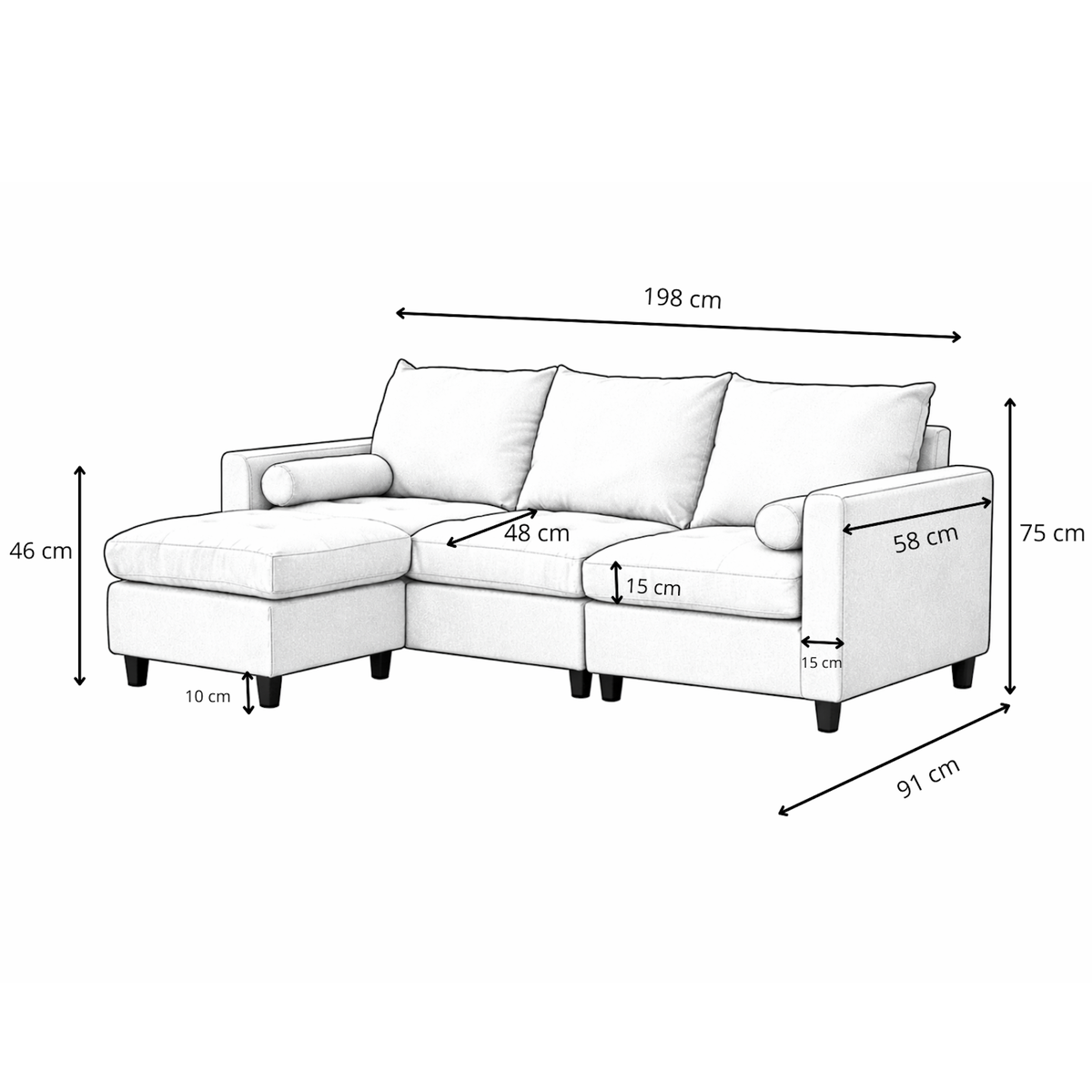CONCEPT USINE Canapé 3 places en tissu avec pouf gris clair COVENTRY