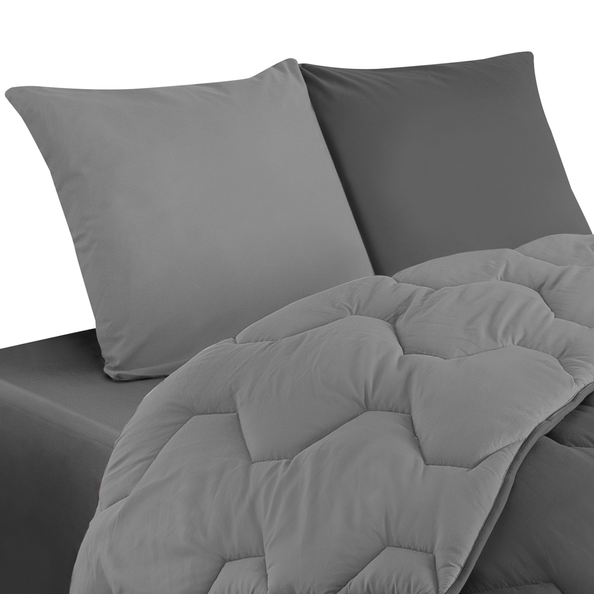 Voir la diapositive 4 : ID MARKET Couette 220x240 cm abby bicolore gris clair et gris 300 gr + 2 oreillers
