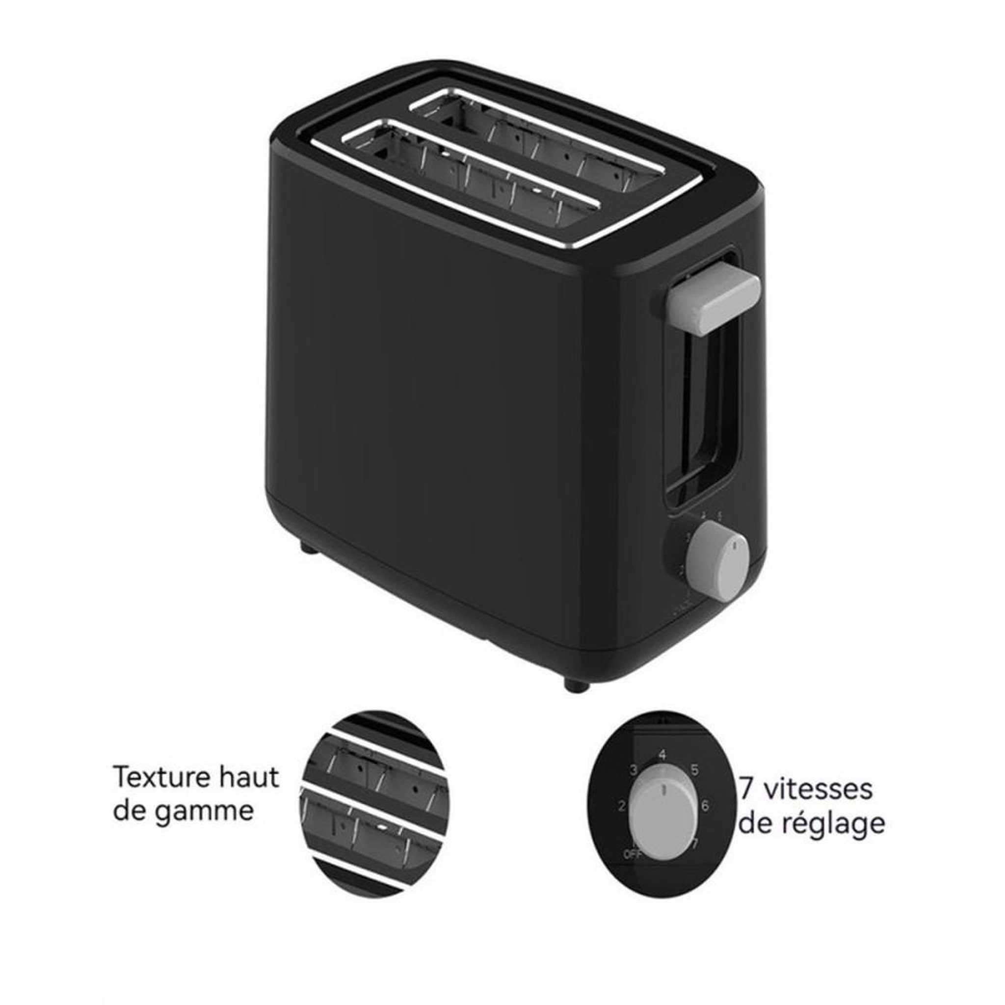 Voir la diapositive 5 : Toaster 2 tranches à fentes extra larges, 7 niveaux de brunissage, 850 W noir mat