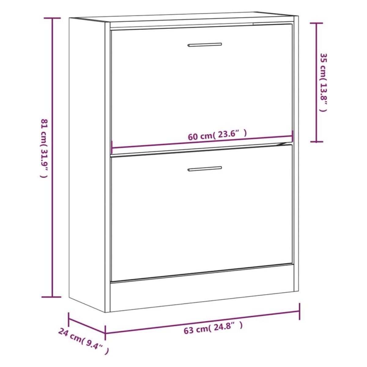 VIDAXL Armoire a chaussures Sonoma gris 63x24x81 cm Bois d'ingenierie